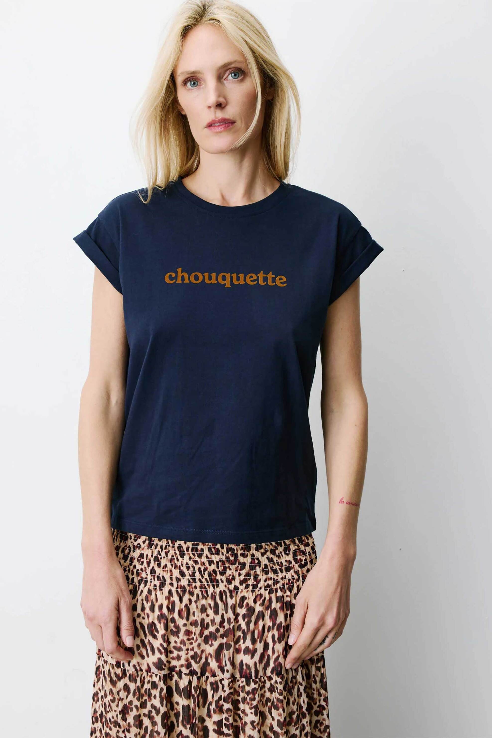 Grace & Mila γυναικείο T-shirt μονόχρωμο με letter print "Atlas" - ATLAS Μπλε Σκούρο