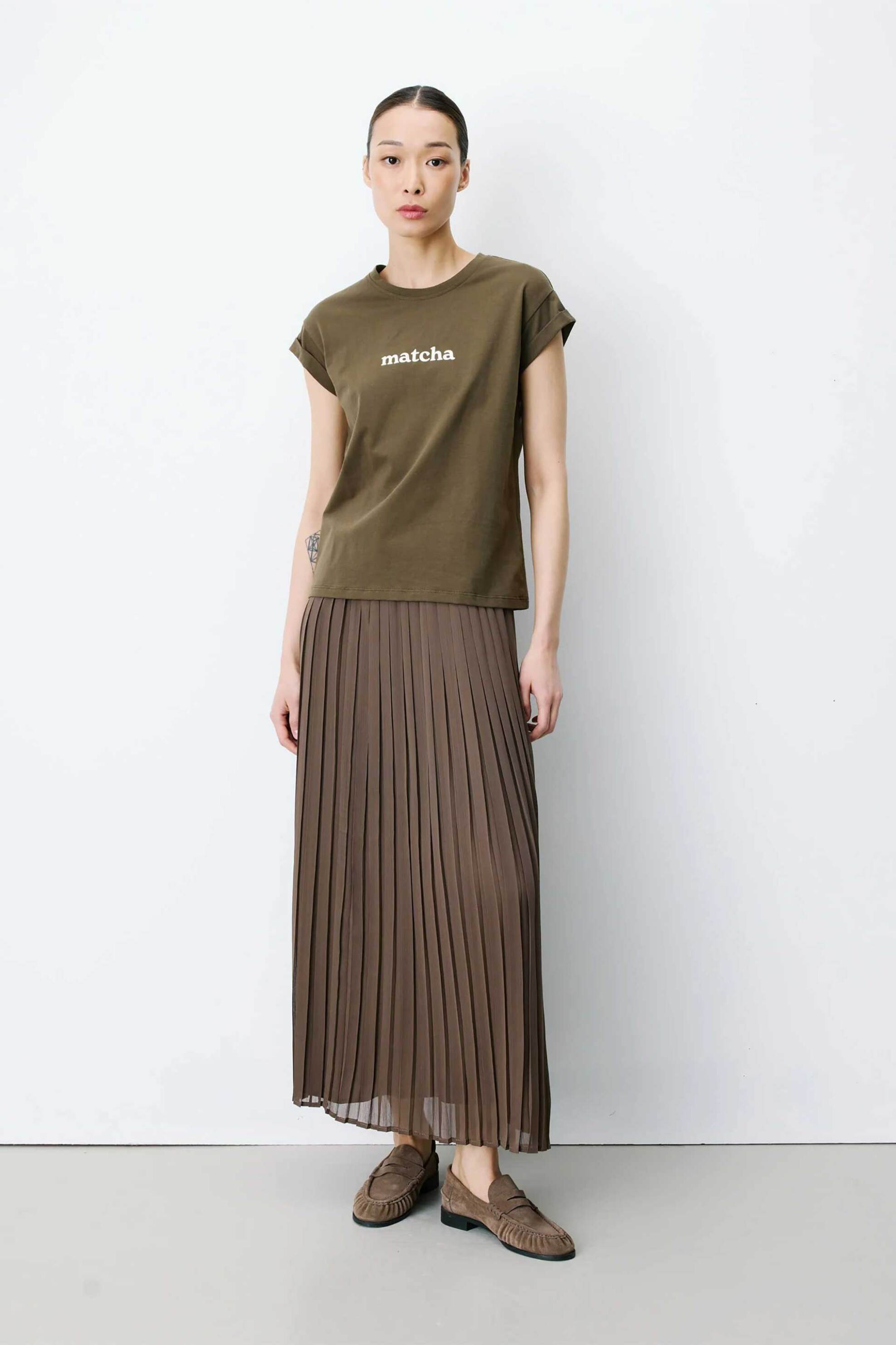 Grace & Mila γυναικείο T-shirt μονόχρωμο με letter print "Atlas" - ATLAS Χακί