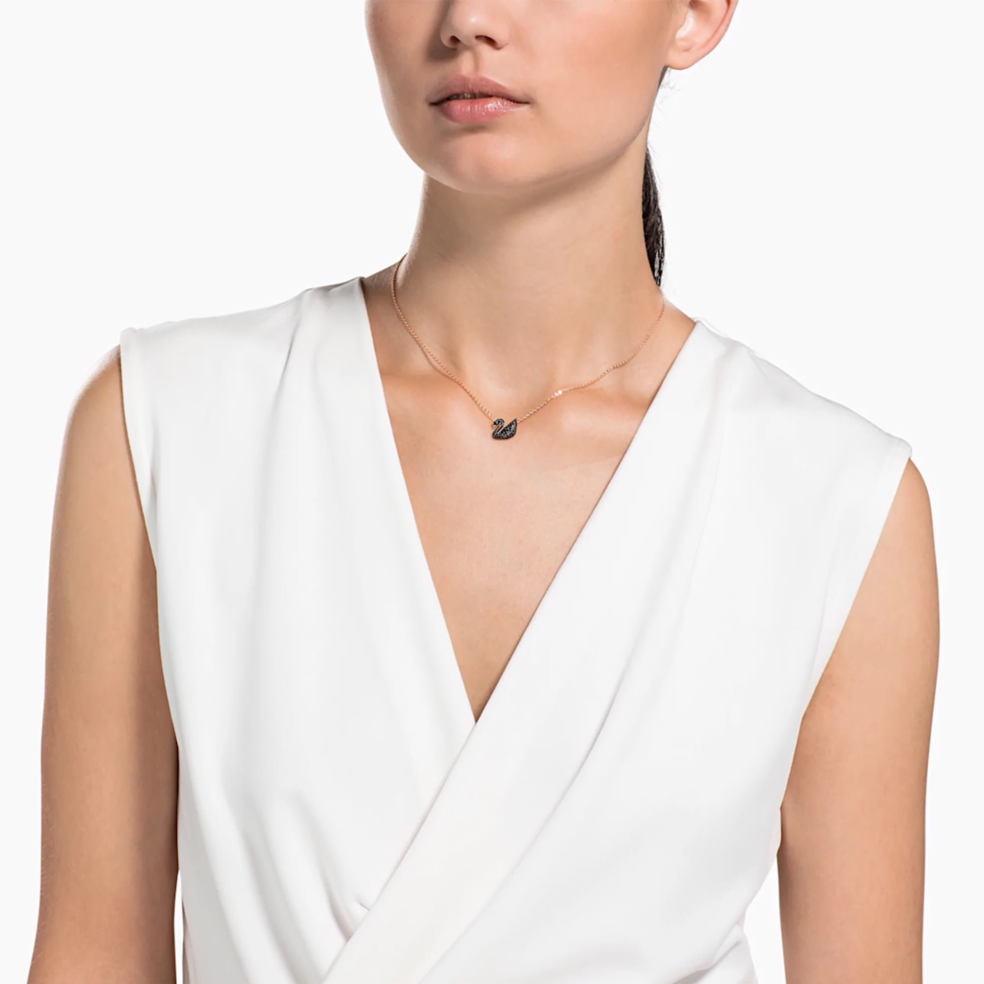 Swarovski Iconic Swan Pendant, Black, Rose-gold tone plated - 5204133