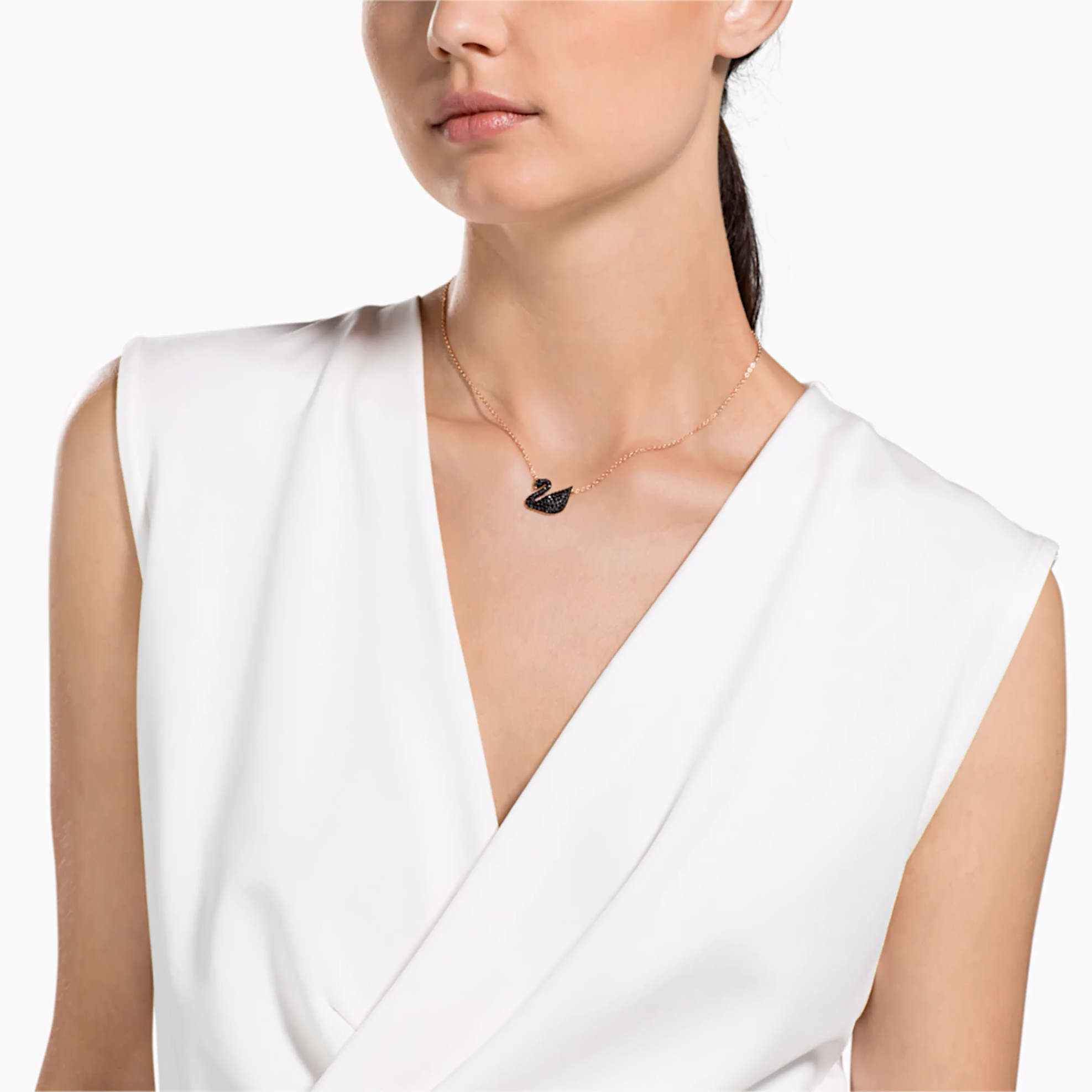 Swarovski Iconic Swan Pendant, Black, Rose-gold tone plated - 5204134