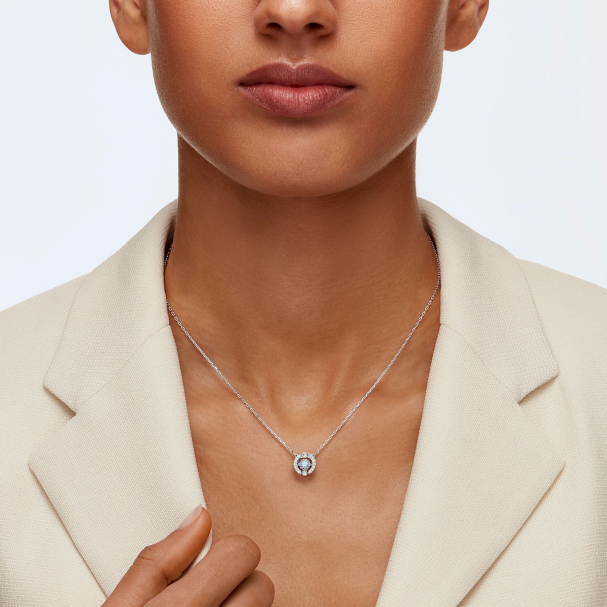 Swarovski Sparkling Dance Necklace Round Blue Rhodium Plated - 5279425