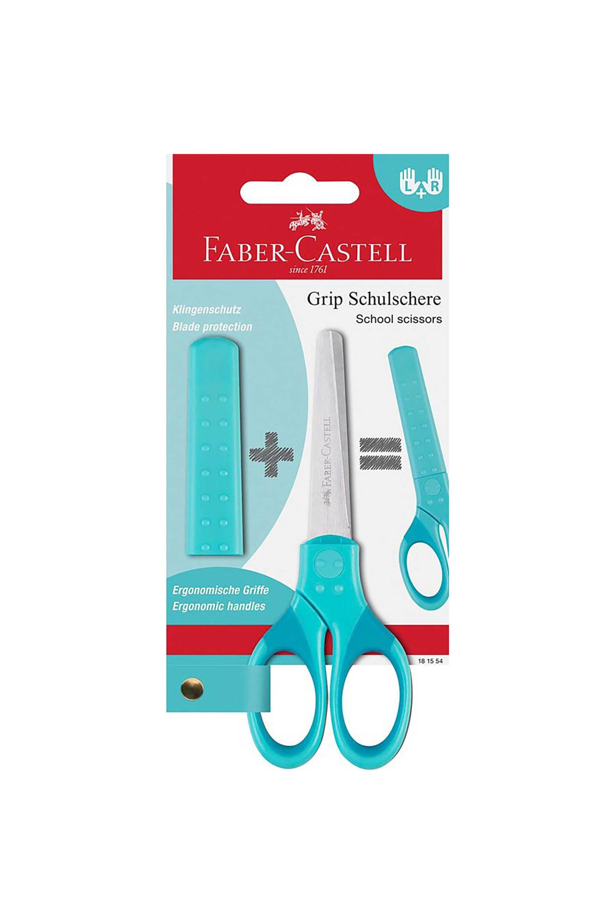 FABER-CASTELL Faber-Castell σχολικό ψαλίδι με προστατευτικό κάλυμμα και ζώνη μαλακής λαβής Γαλάζιο - 077181554
