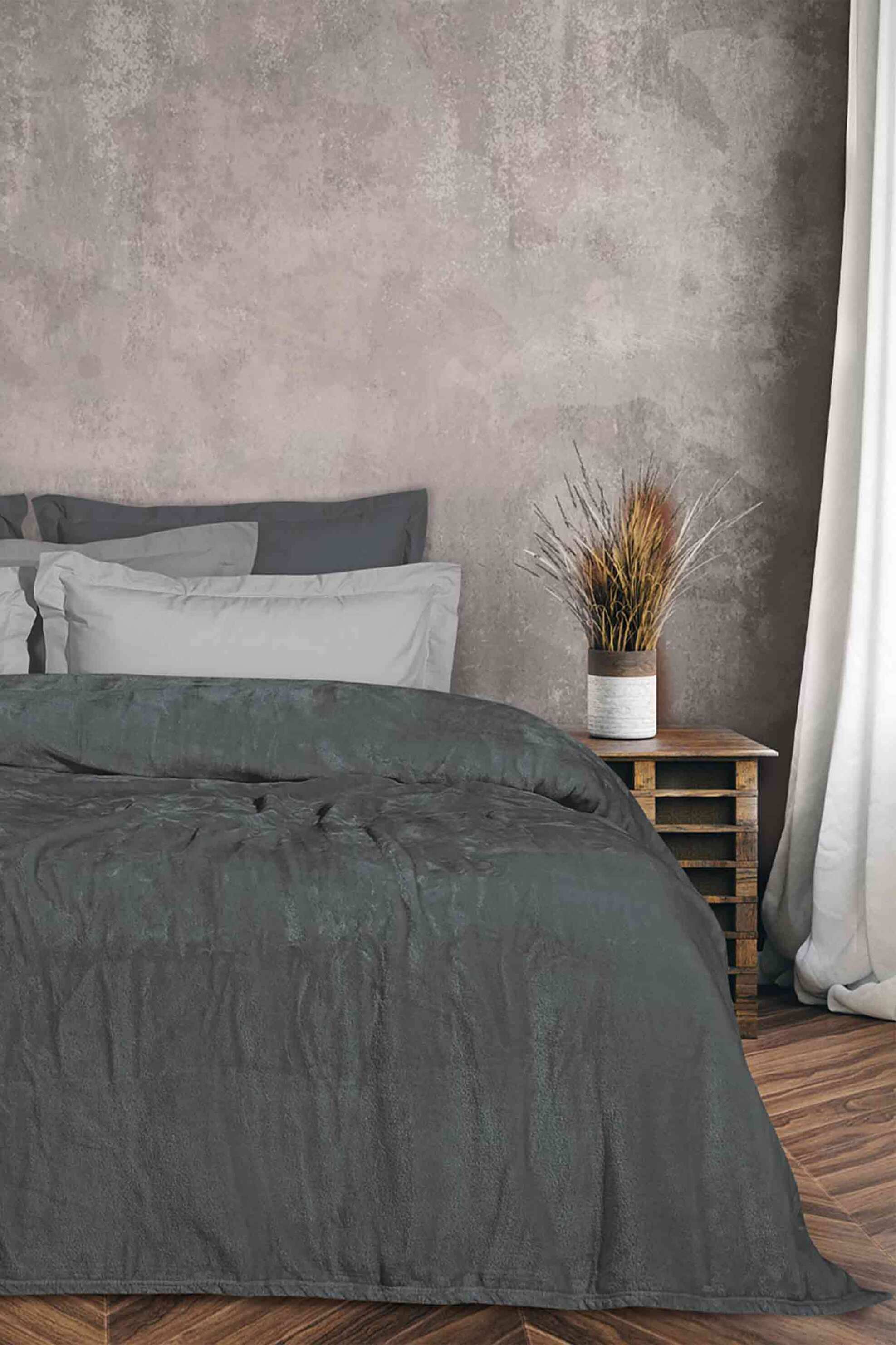 DAS HOME Das Home κουβέρτα υπέρδιπλη velour μονόχρωμη "1343" 220 x 240 cm - 420577721343 Γκρι