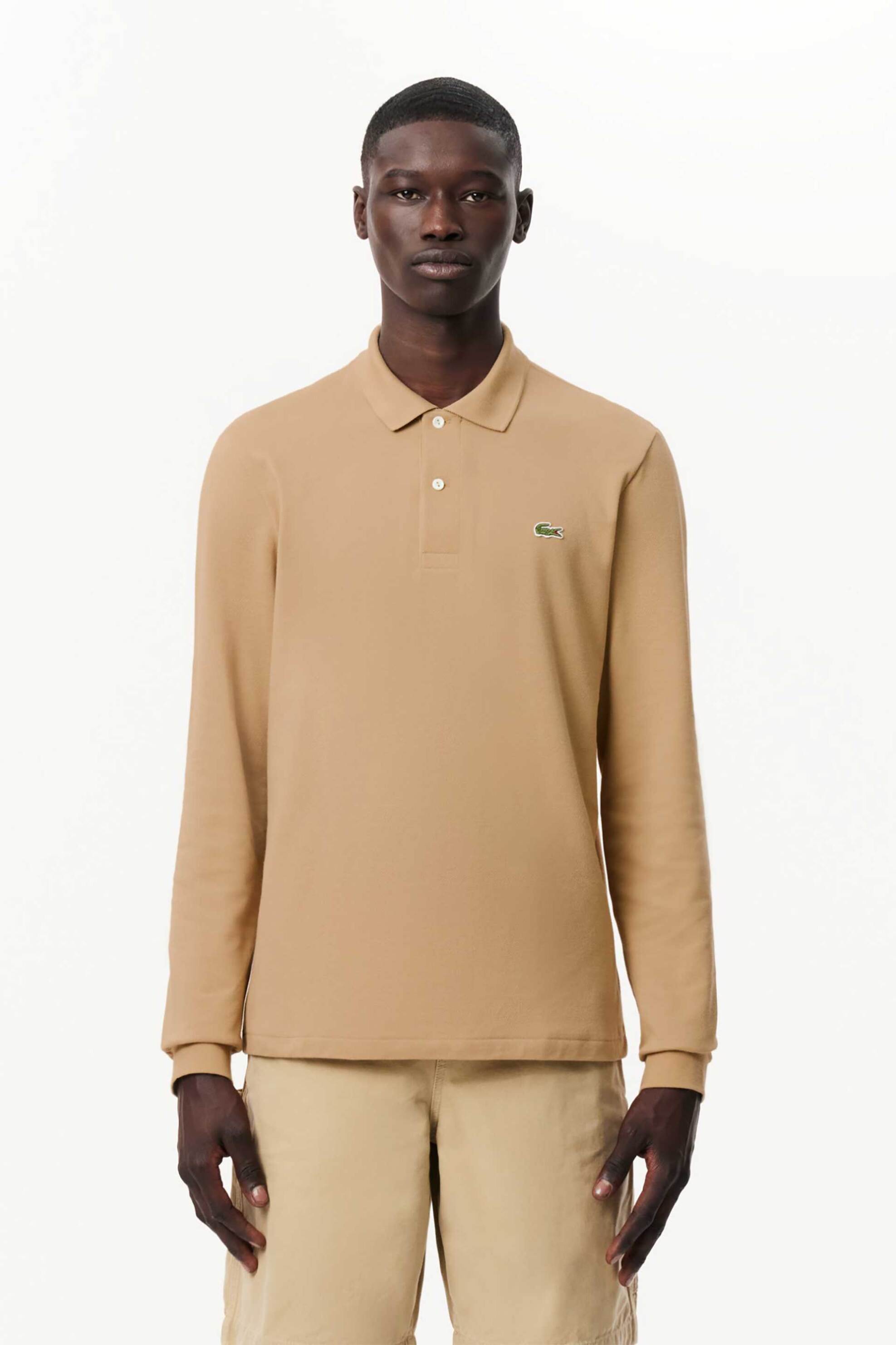 Lacoste ανδρική μπλούζα πόλο πικέ με κεντημένο λογότυπο Classic Fit - L1312 Μπεζ
