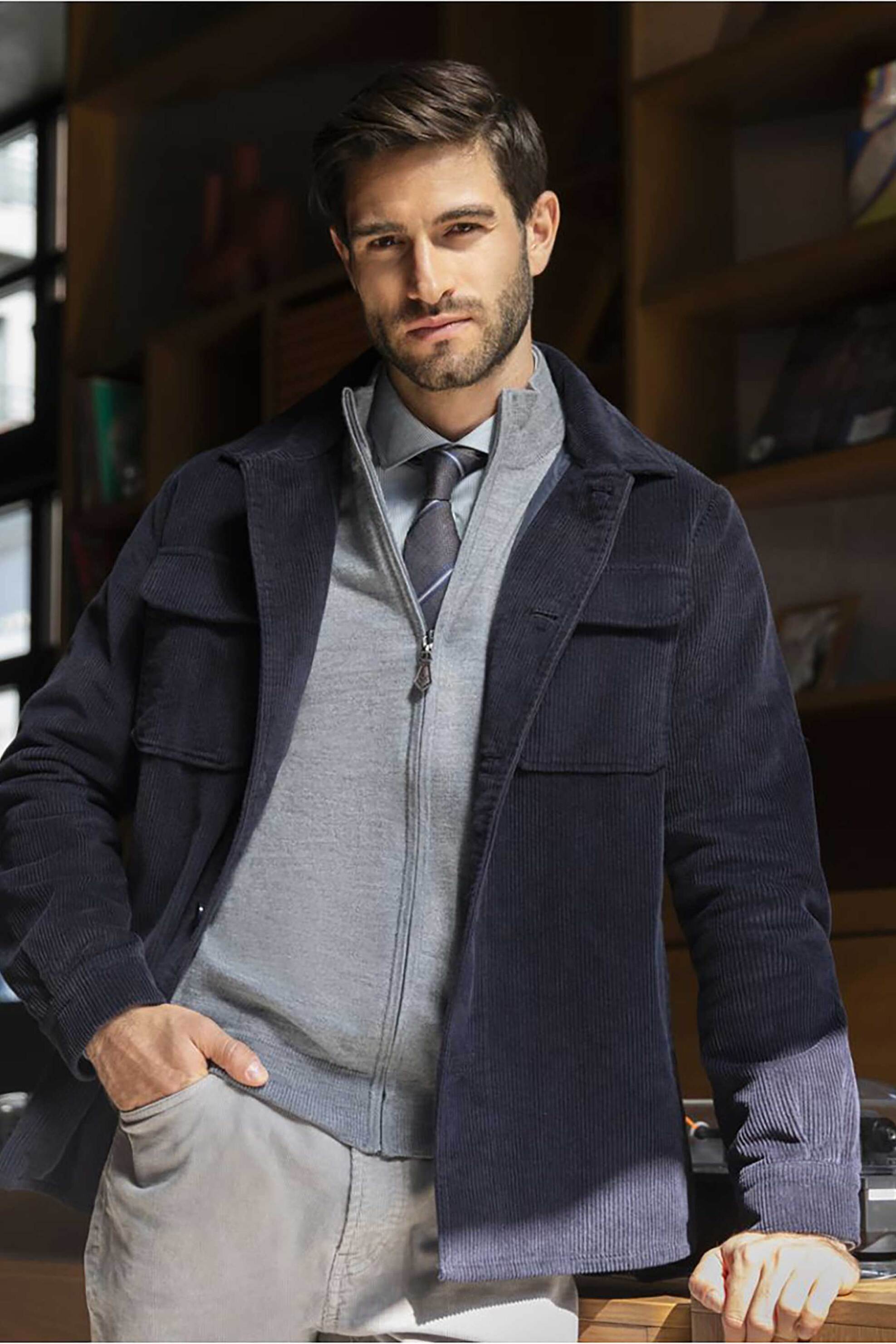 Oxford Company ανδρικό overshirt κοτλέ Regular Fit - K116-OW21.01 Μπλε Σκούρο