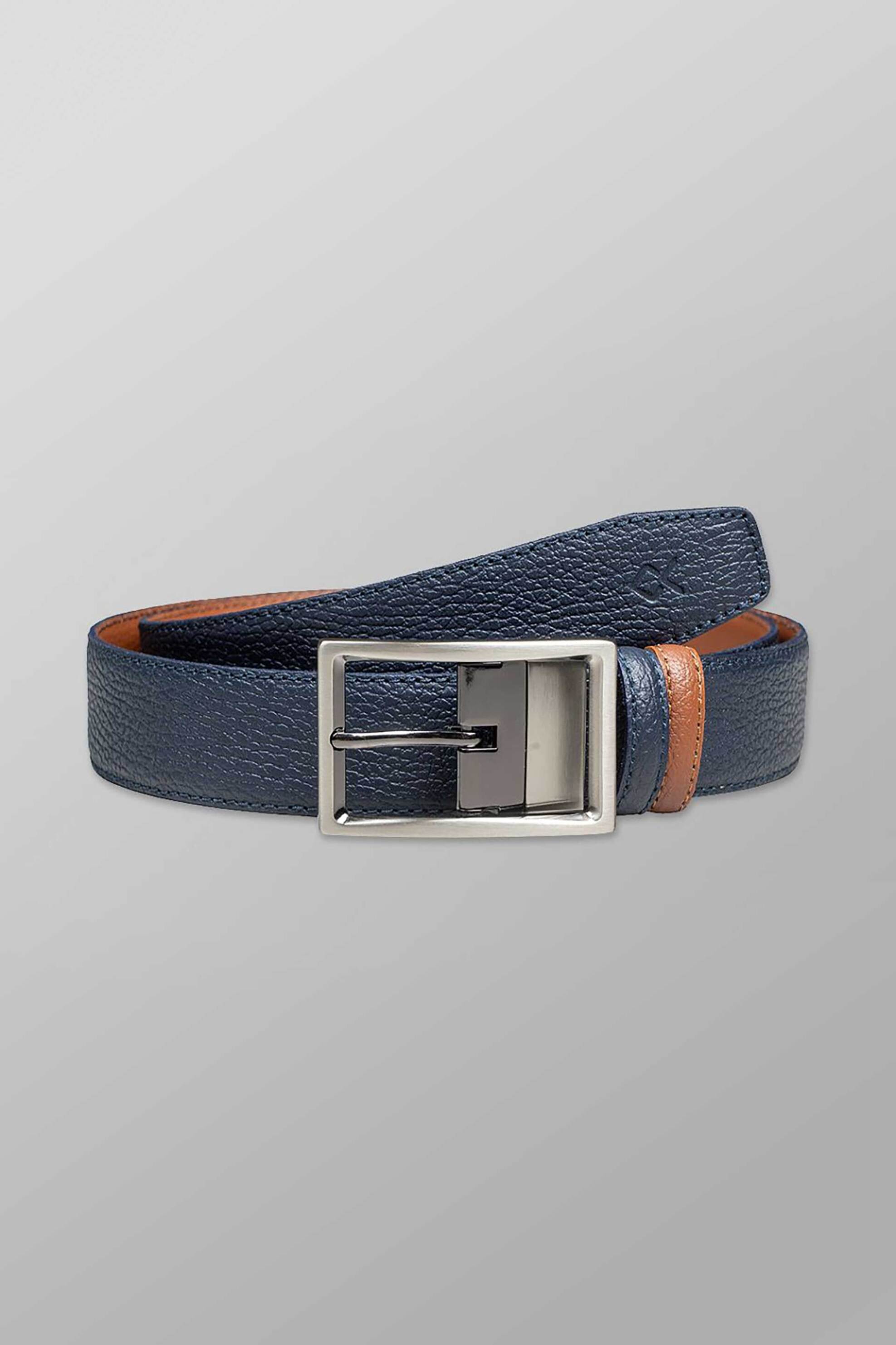 Oxford Company ανδρική δερμάτινη ζώνη διπλής όψης με μεταλλική αγκράφα - BELT-387.01 Σκούρο Μπλε