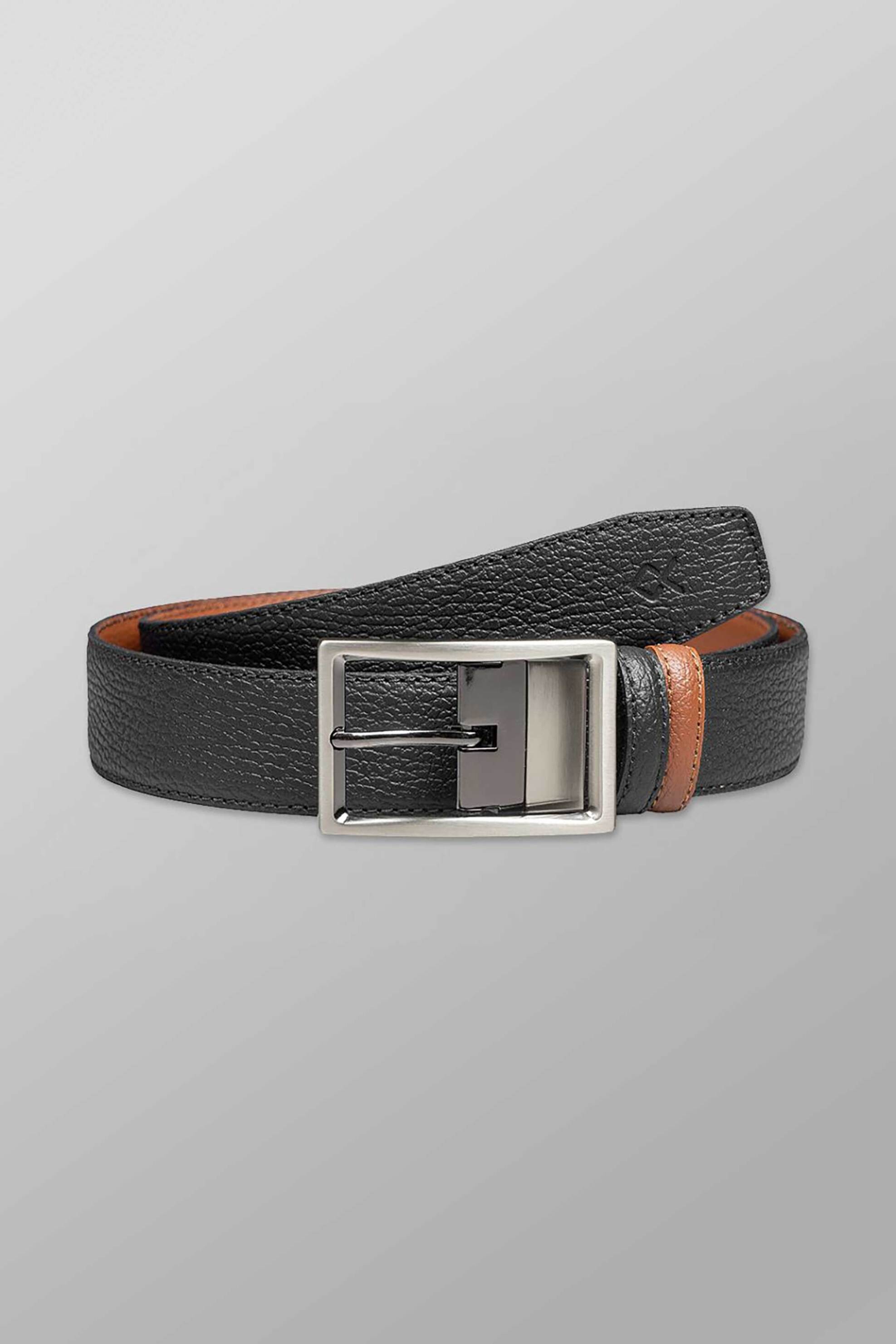 Oxford Company ανδρική δερμάτινη ζώνη διπλής όψης με μεταλλική αγκράφα - BELT-387.02 Μαύρο