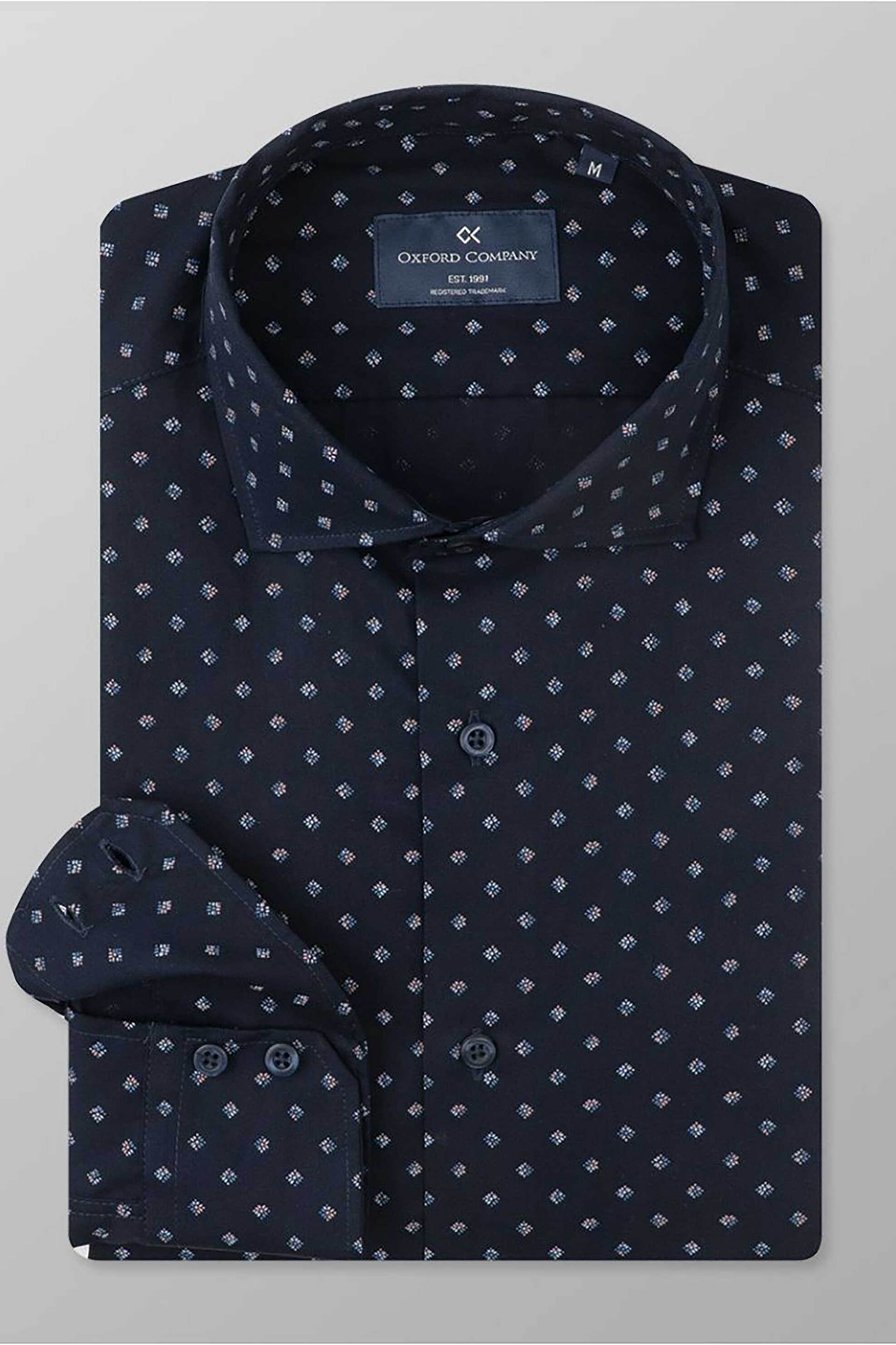 Oxford Company ανδρικό πουκάμισο romeo με all-over print Slim Fit "Sport" - M141-RY21.01 Μπλε Σκούρο