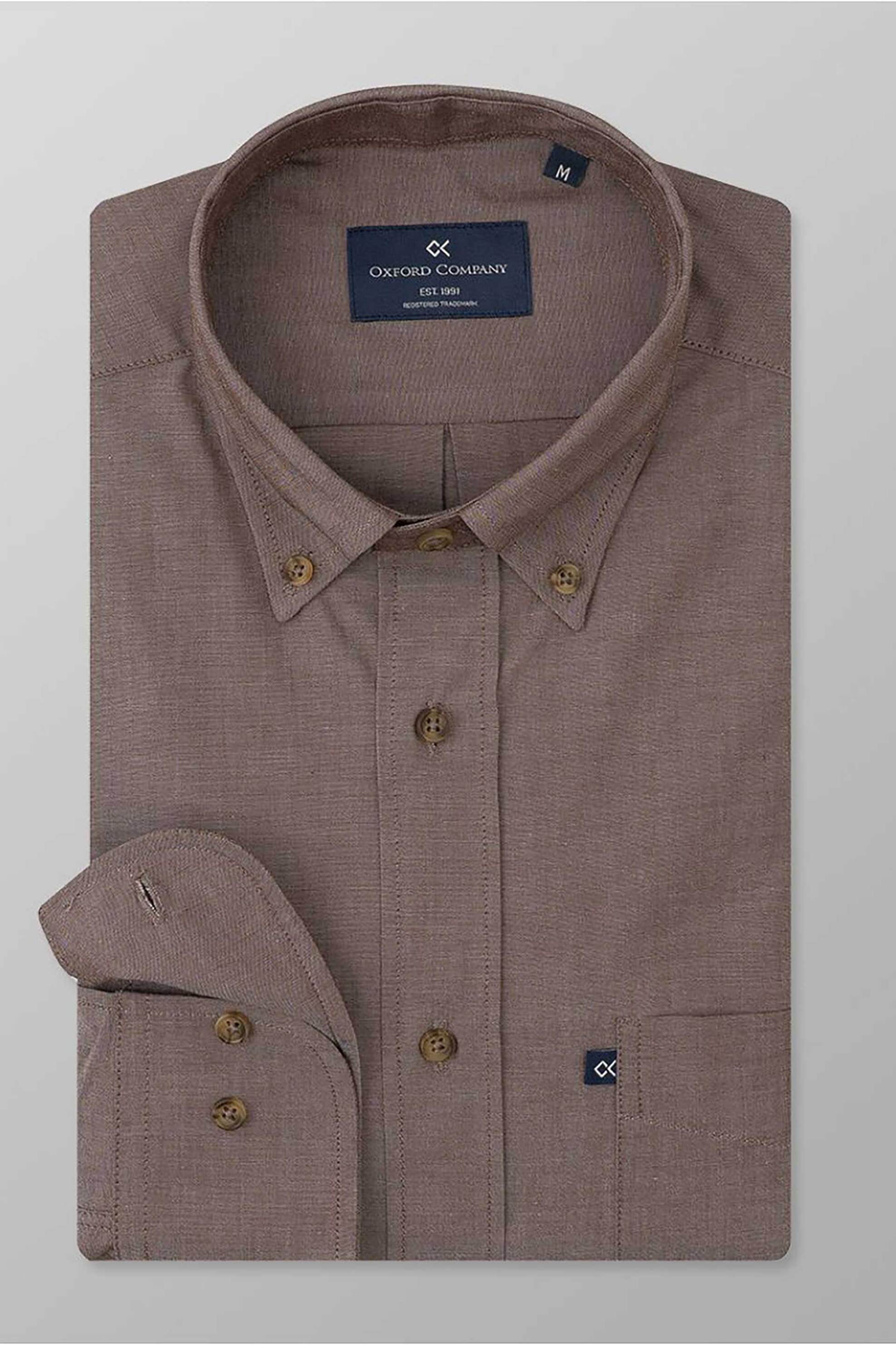 Oxford Company ανδρικό πουκάμισο button down Regular Fit "Sport" - J112-BY10.02 Καφέ