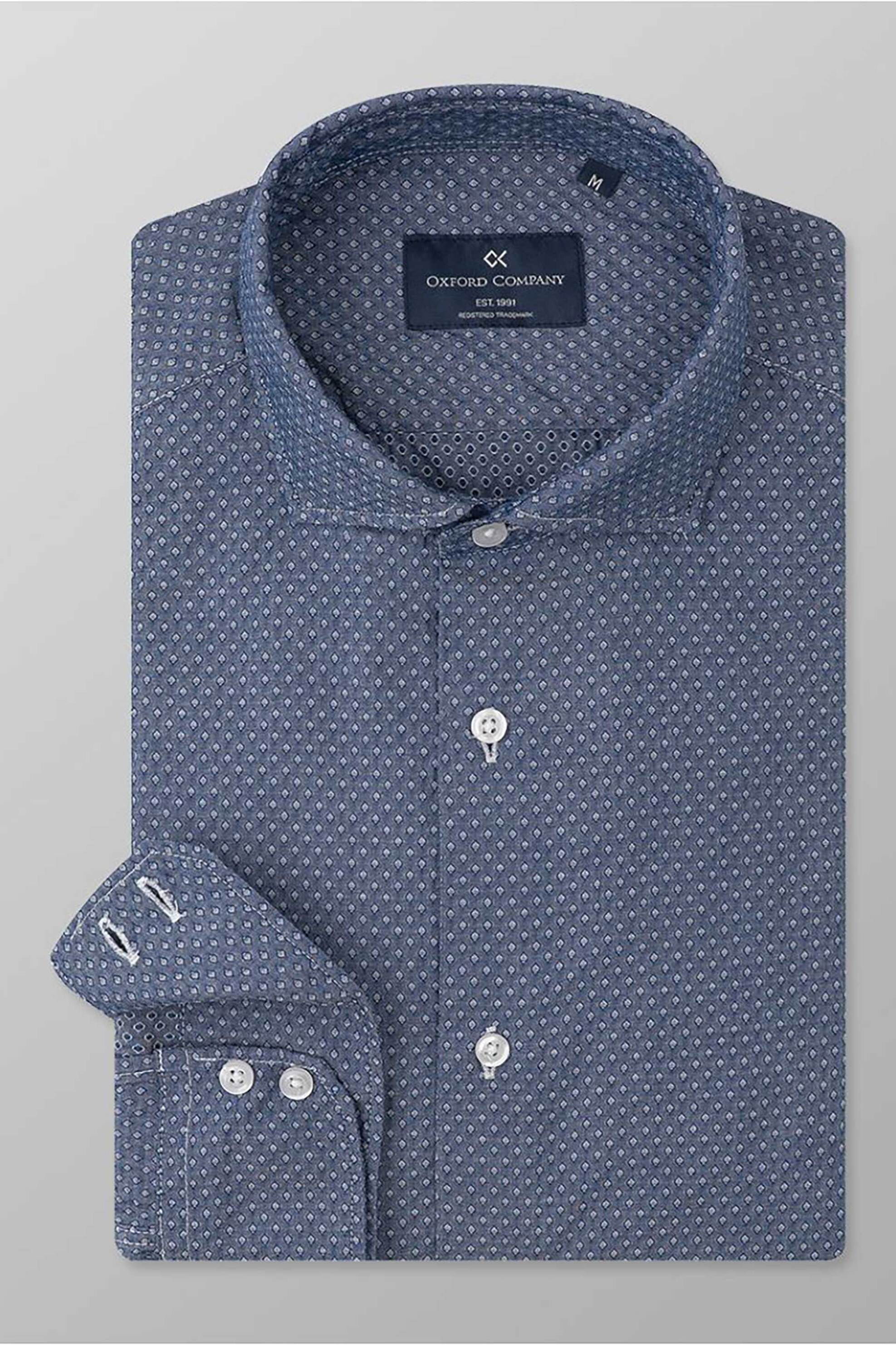Oxford Company ανδρικό πουκάμισο romeo με all-over print Slim Fit "Sport" - J141-RY21.01 Μπλε Σκούρο