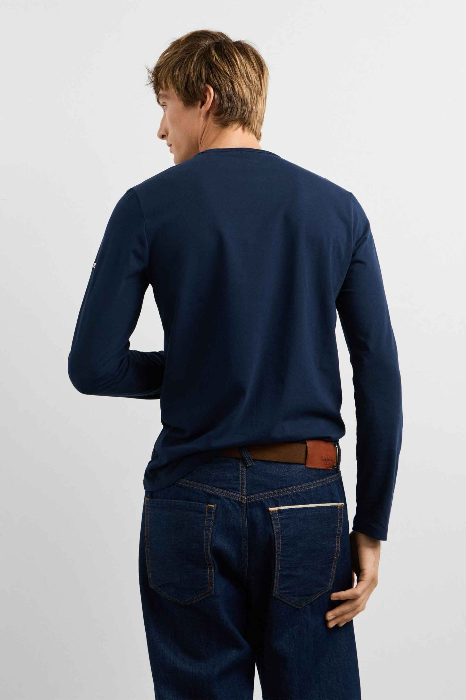 Pepe Jeans Ανδρική Μακρυμάνικη Μπλούζα με Logo Print Slim Fit Original Basic - Pm508211 Μπλε Σκούρο