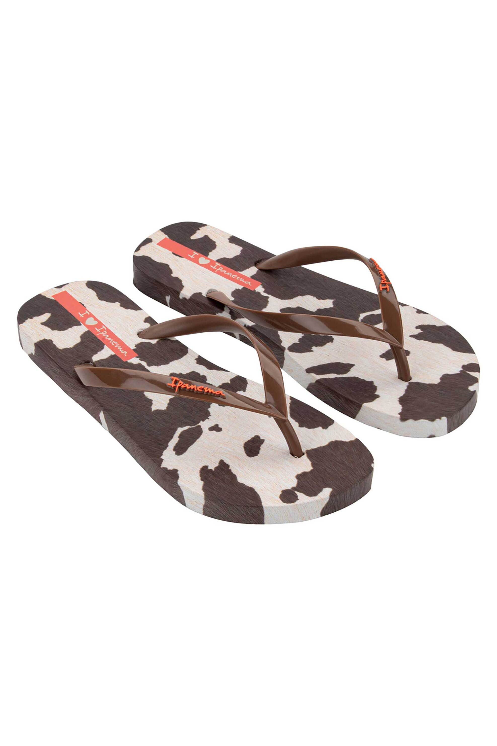 Ipanema γυναικείες σαγιονάρες με λογότυπο και cow print - 1-780-26456-26-2 Καφέ