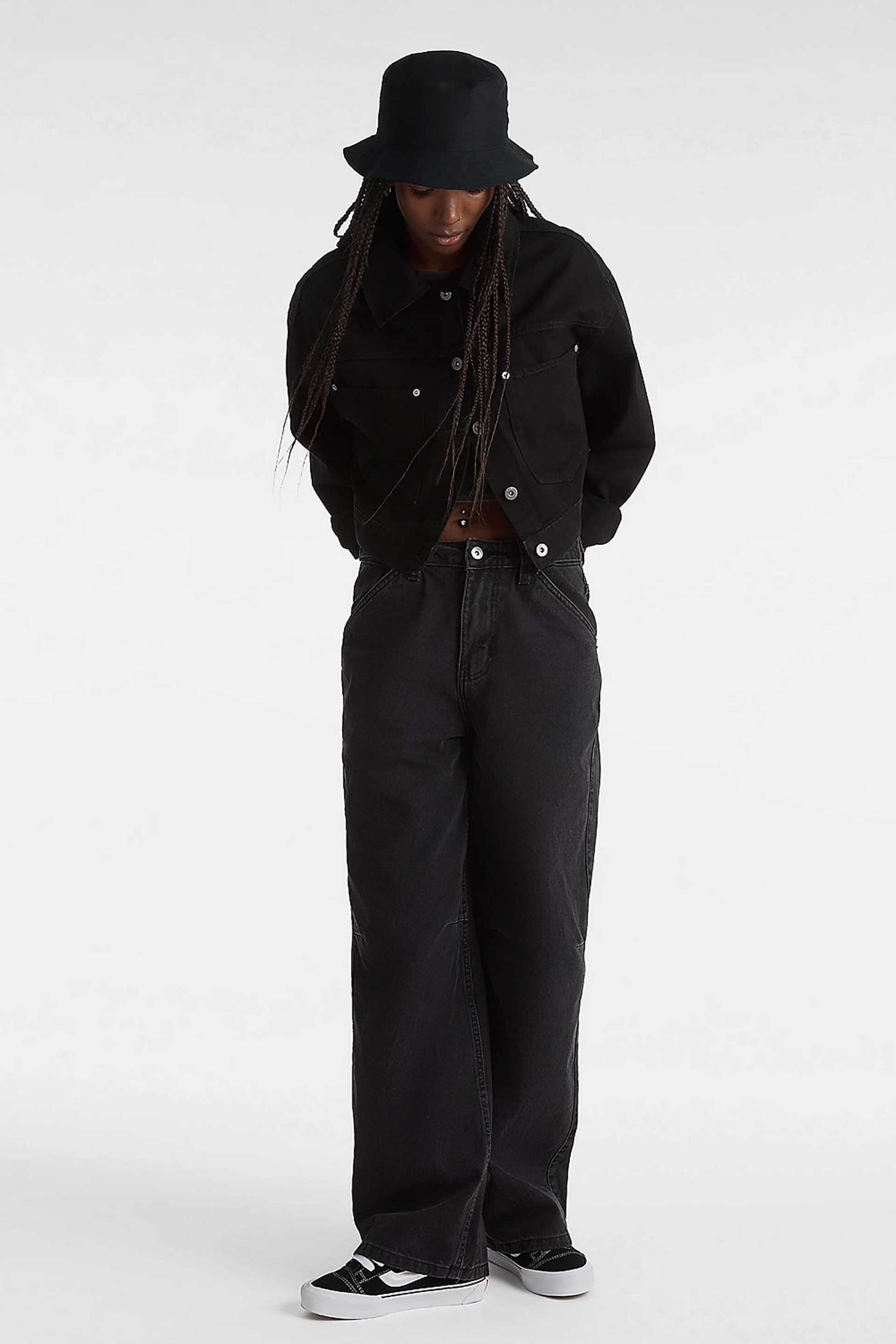 VANS Vans γυναικείο τζιν παντελόνι με logo patch Wide Leg - VN000FVHBLK1 Μαύρο