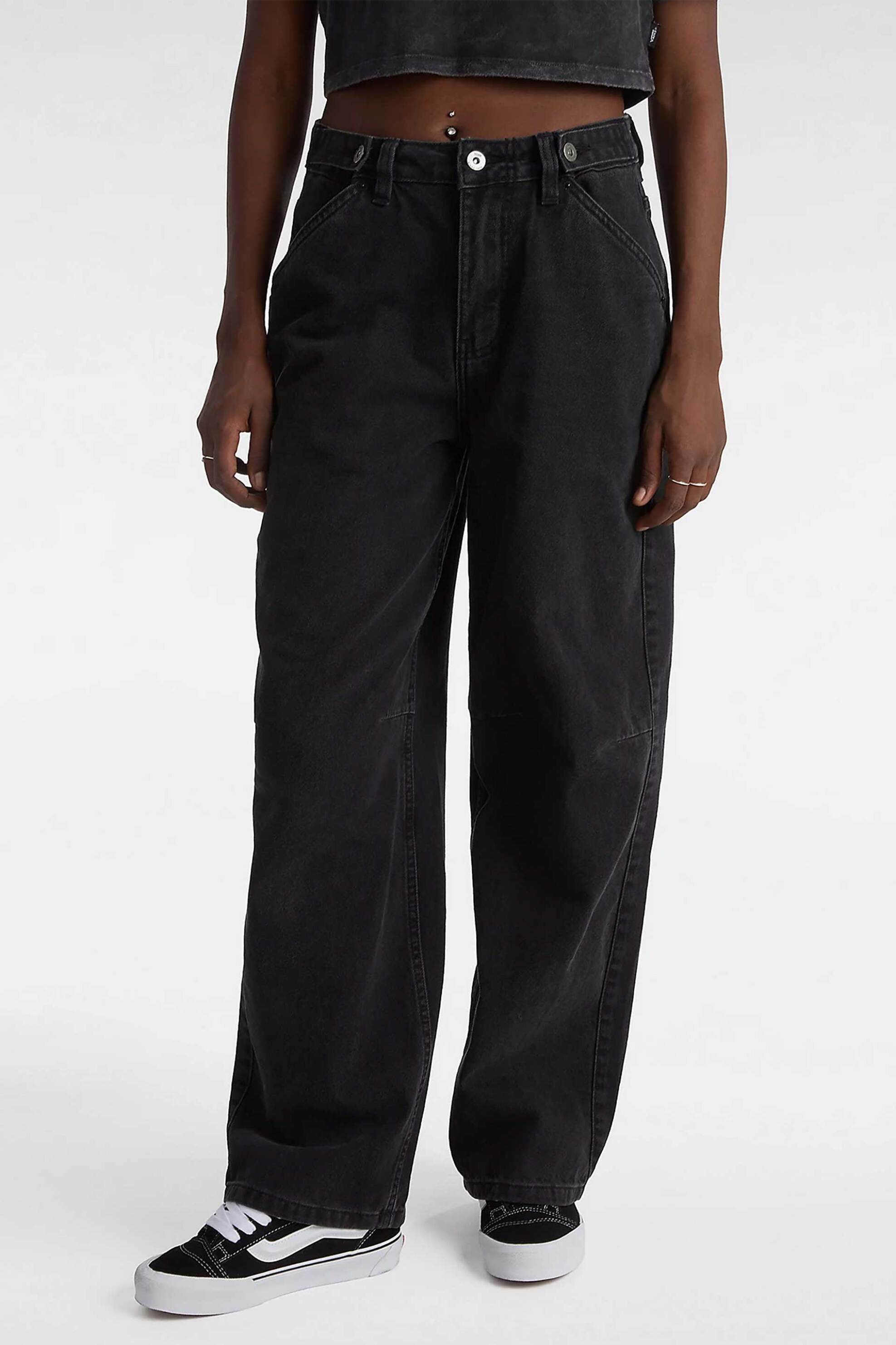 Vans γυναικείο τζιν παντελόνι με logo patch Wide Leg - VN000FVHBLK1 Μαύρο φωτογραφία