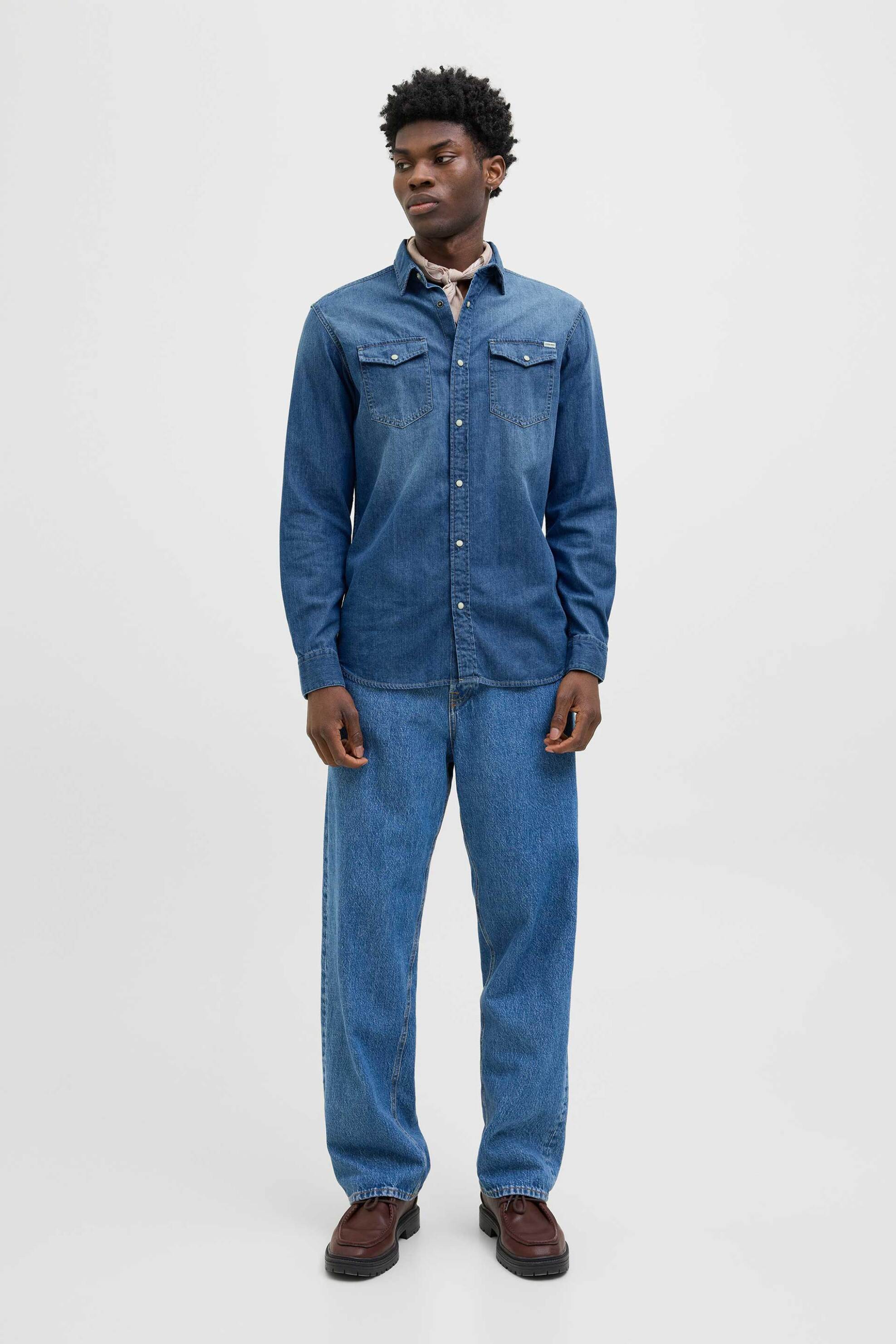 JACK & JONES ανδρικό denim πουκάμισο Regular Fit - 12138115 Denim Blue φωτογραφία