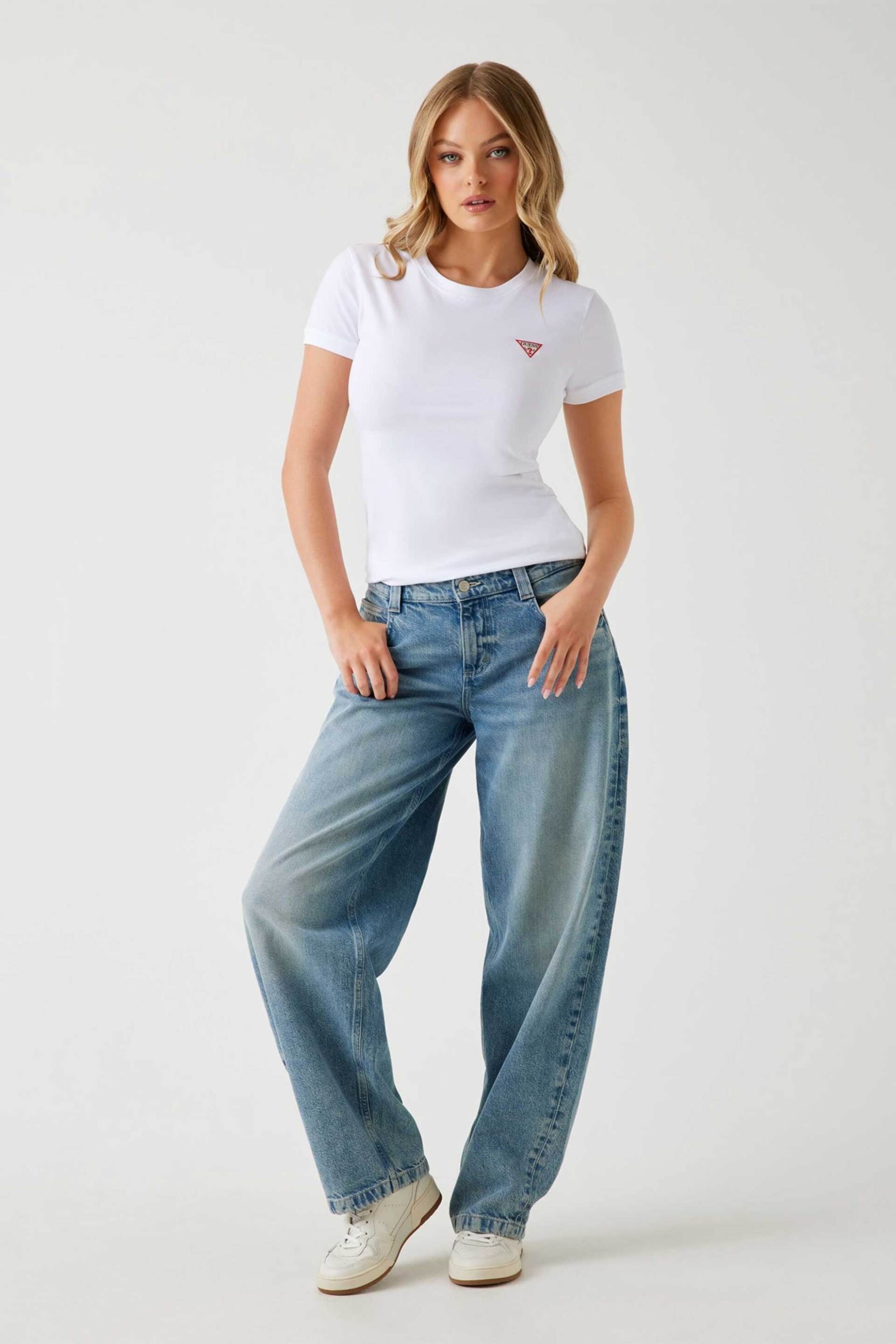 Guess γυναικείο T-shirt μονόχρωμο με λογότυπο Slim Fit - W2YI44J1314 Λευκό φωτογραφία