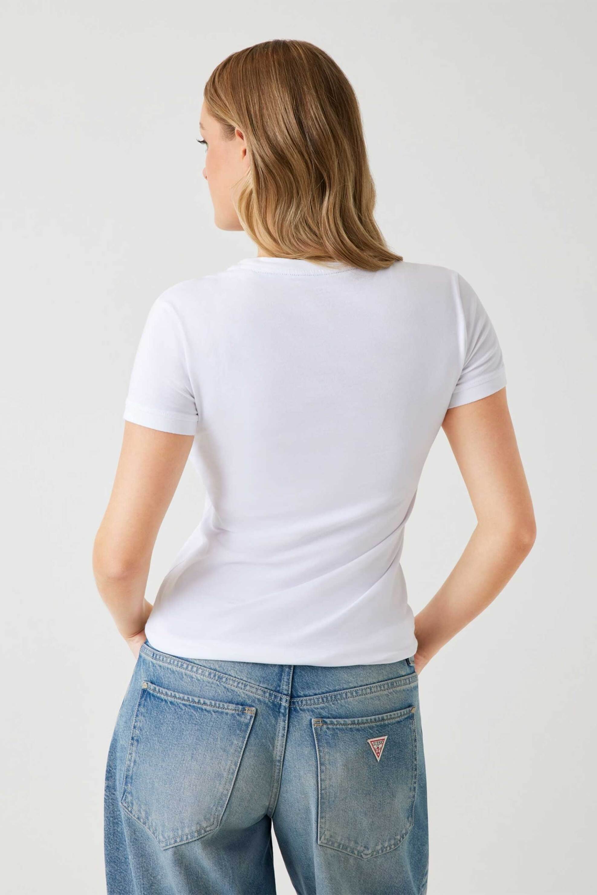 Guess γυναικείο T-shirt μονόχρωμο με λογότυπο Slim Fit - W2YI44J1314 Λευκό φωτογραφία