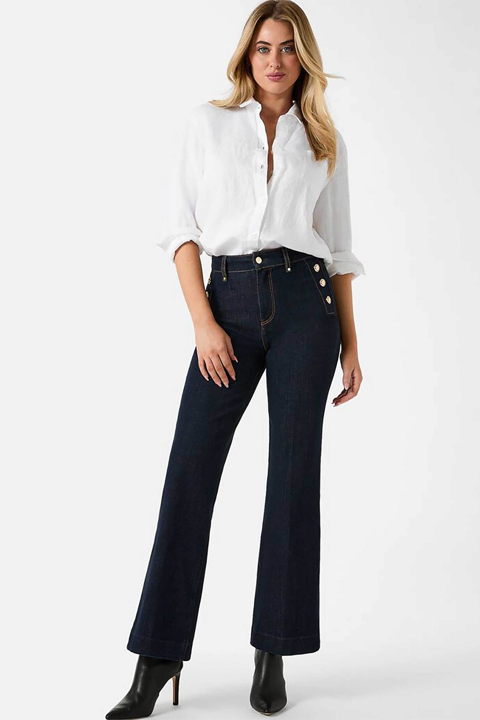 Guess γυναικείο τζιν παντελόνι chino με διακοσμητικά κουμπία και logo patch "New Faye" - W5RA0PD5PW1 Denim Blue Σκούρο