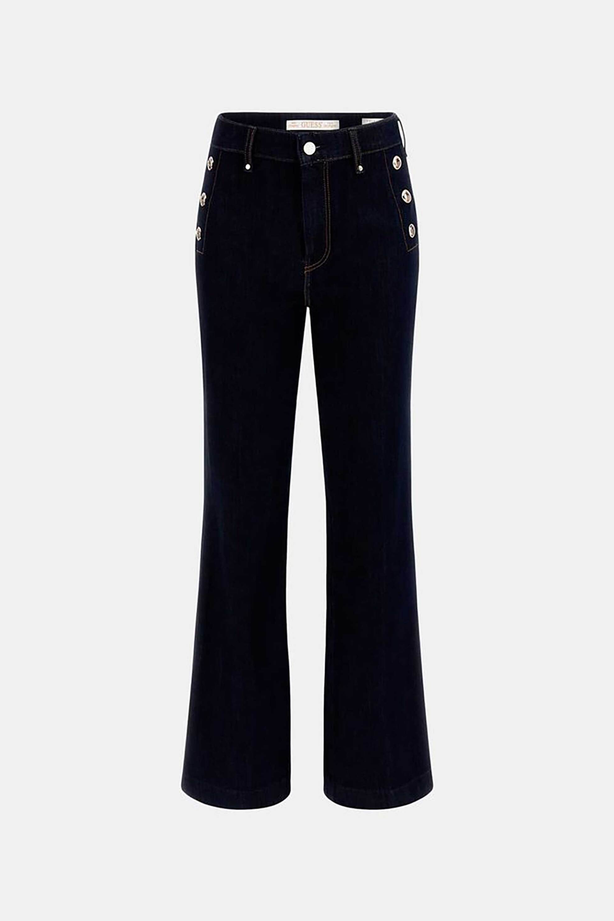Guess γυναικείο τζιν παντελόνι chino με διακοσμητικά κουμπία και logo patch "New Faye" - W5RA0PD5PW1 Denim Blue Σκούρο φωτογραφία