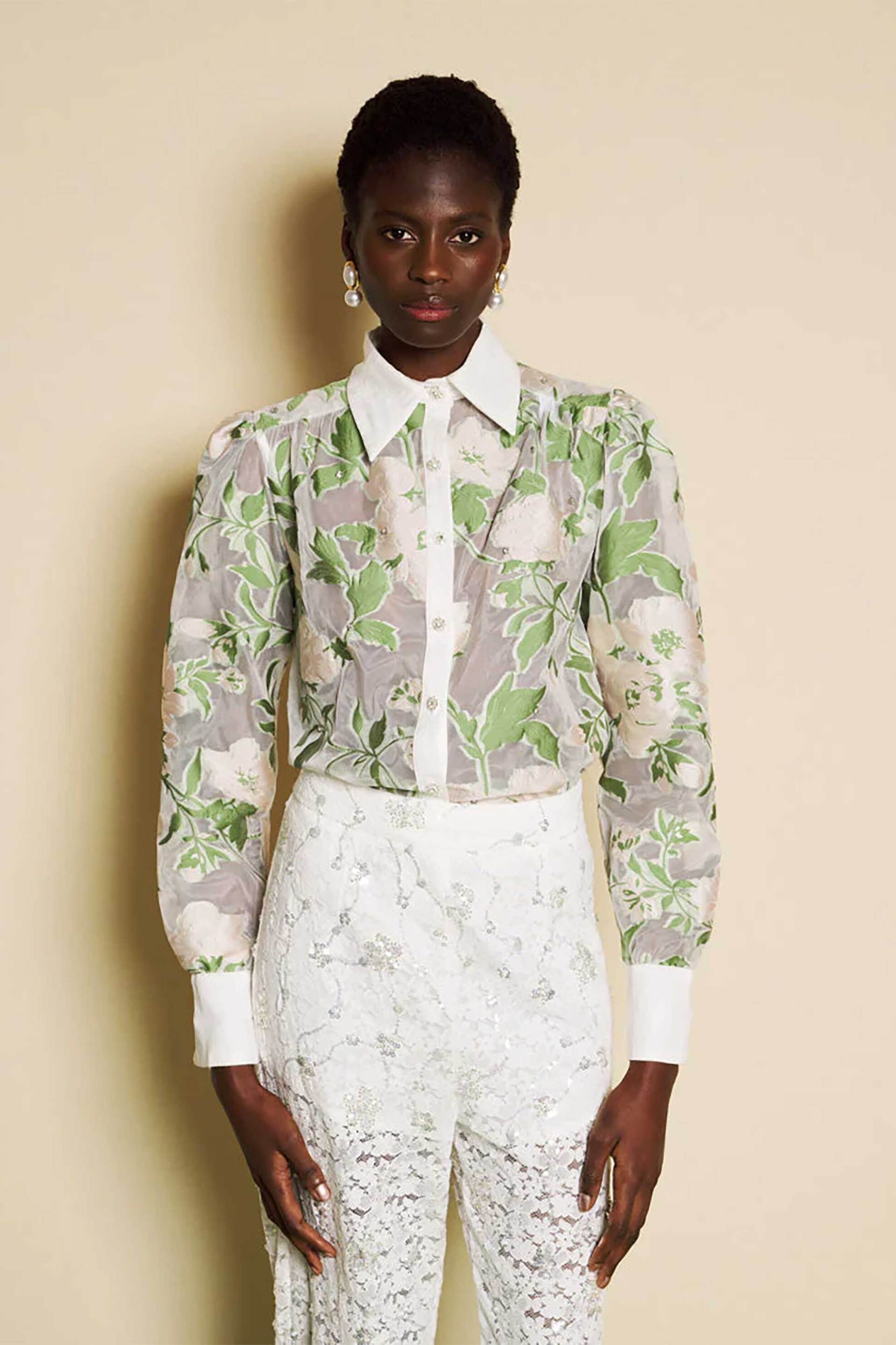 Sister Jane γυναικείο πουκάμισο με all-over floral print "Dream Sonnet Jacquard" - BLD197GRN Πράσινο
