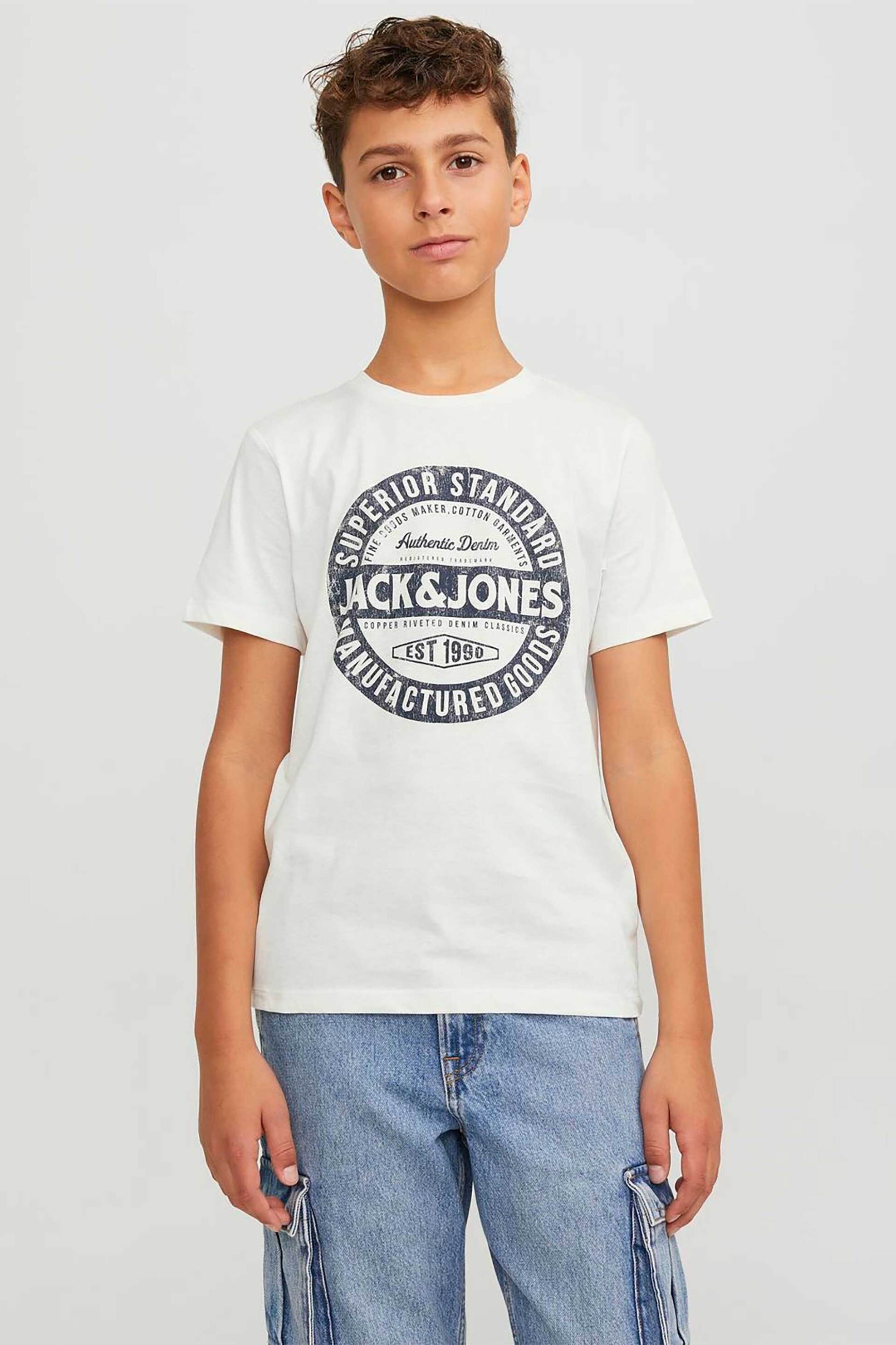 JACK & JONES παιδικό T-shirt με logo print και lettering Regular Fit - 12237363 Λευκό