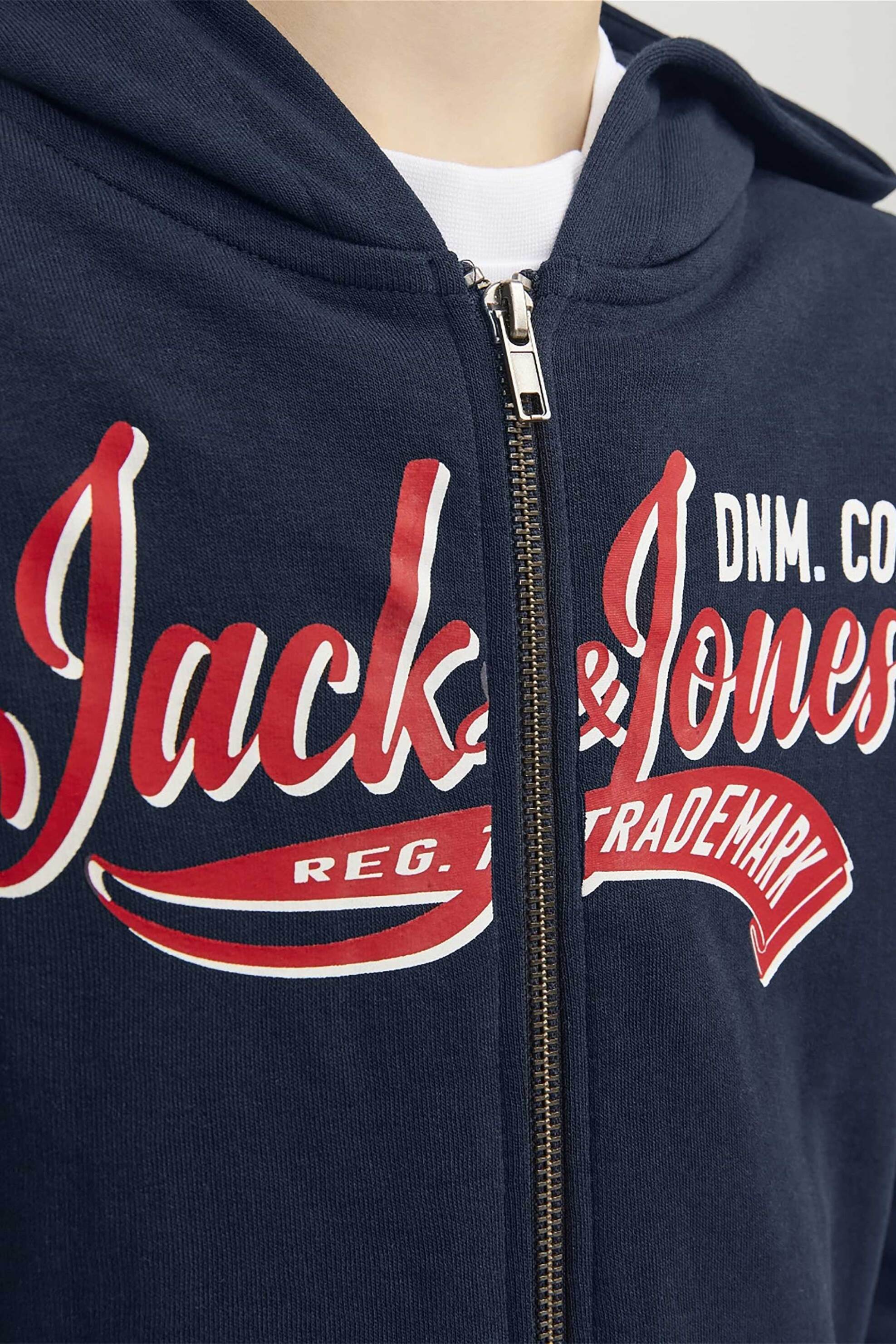 JACK & JONES παιδική ζακέτα φούτερ με κουκούλα και graphic logo print Regular Fit - 12237429 Μπλε Σκούρο φωτογραφία