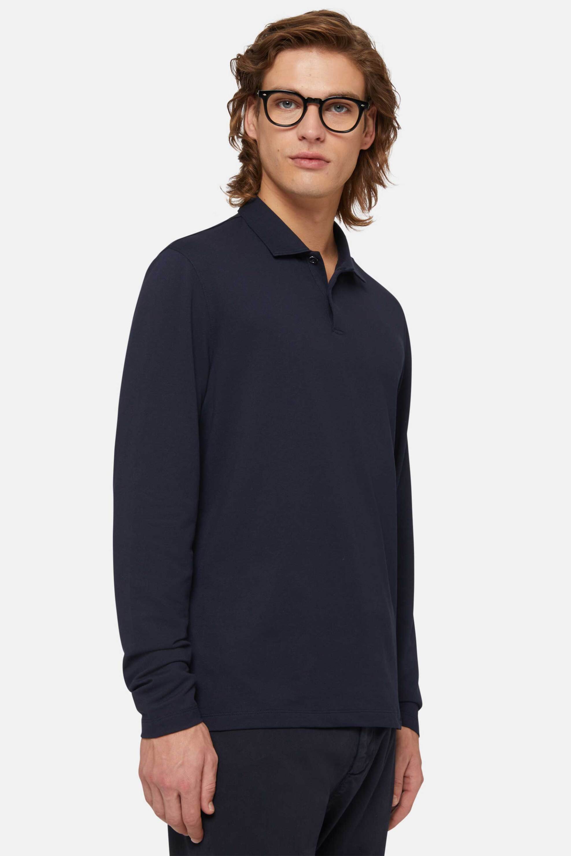BOGGI MILANO Boggi Milano ανδρική πόλο μπλούζα πικέ μονόχρωμη Regular Fit - BO24P000102 Μπλε Σκούρο