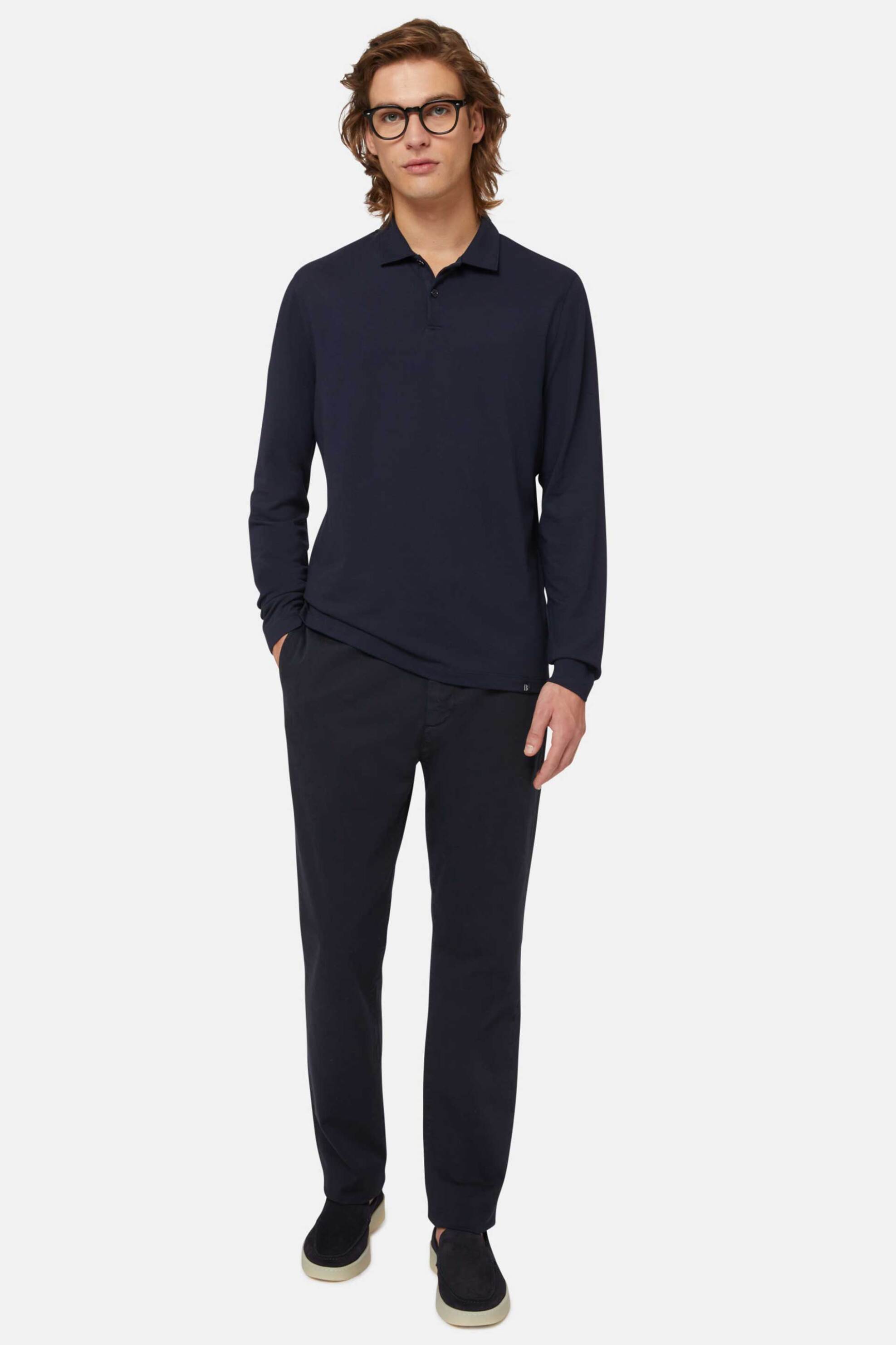 Boggi Milano ανδρική πόλο μπλούζα πικέ μονόχρωμη Regular Fit - BO24P000102 Μπλε Σκούρο φωτογραφία