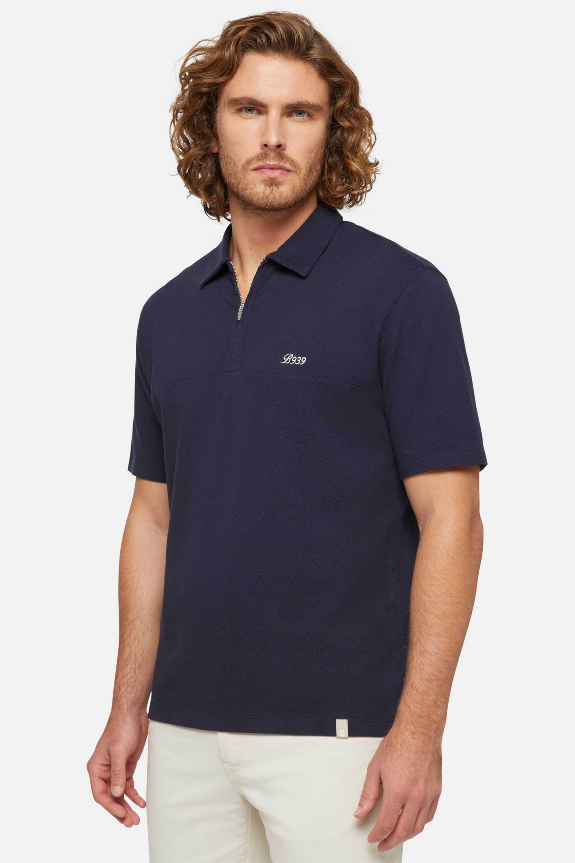 Boggi Milano ανδρική πόλο μπλούζα κοντομάνικη πικέ Relaxed Fit "B939" - BO24P003406 Μπλε Σκούρο