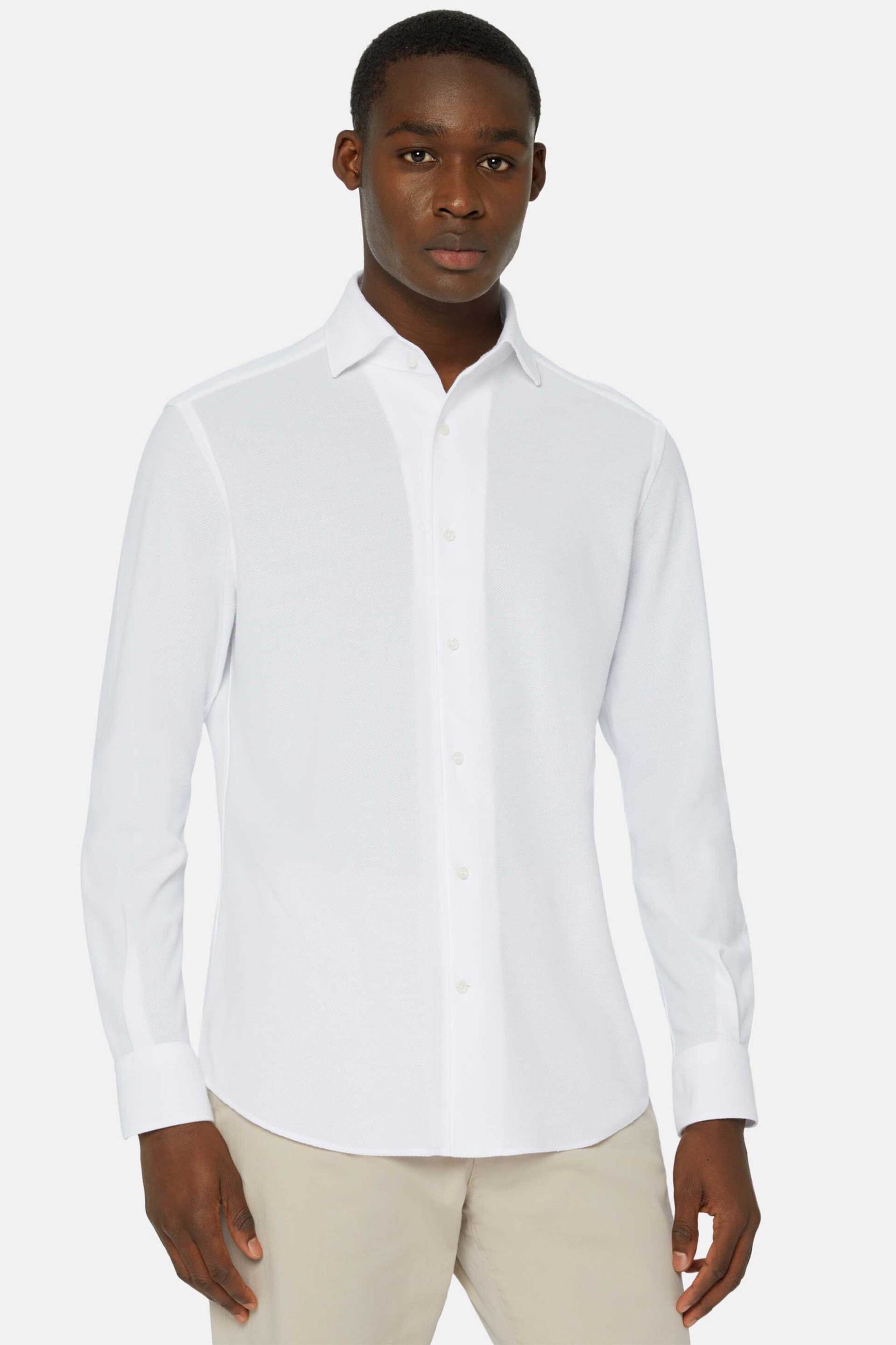 Boggi Milano ανδρικό πουκάμισο μονόχρωμο textured Regular Fit - BO24P017101 Λευκό