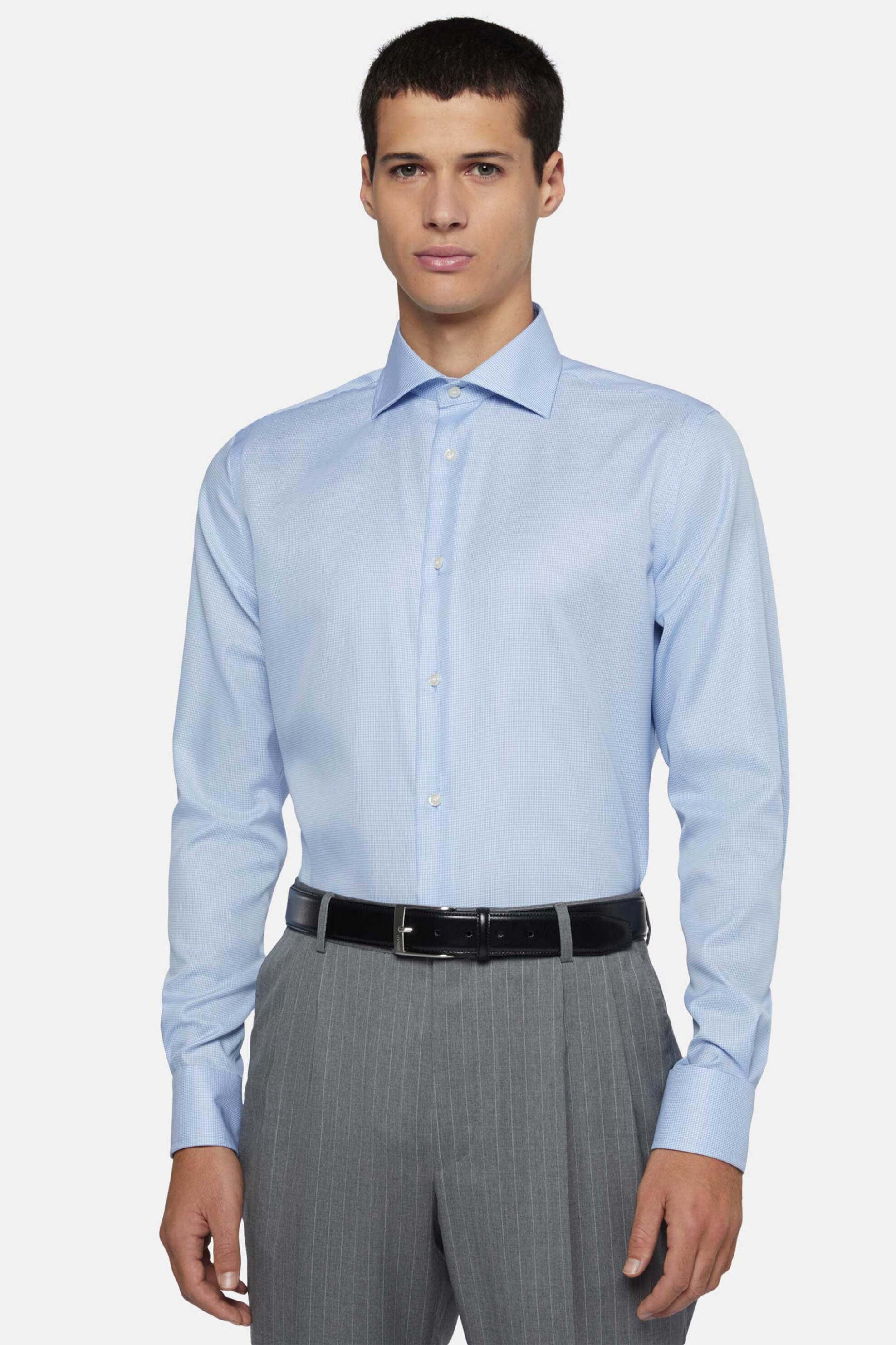 Boggi Milano ανδρικό πουκάμισο με pied de poule pattern Regular Fit - BO24P022101 Σιελ
