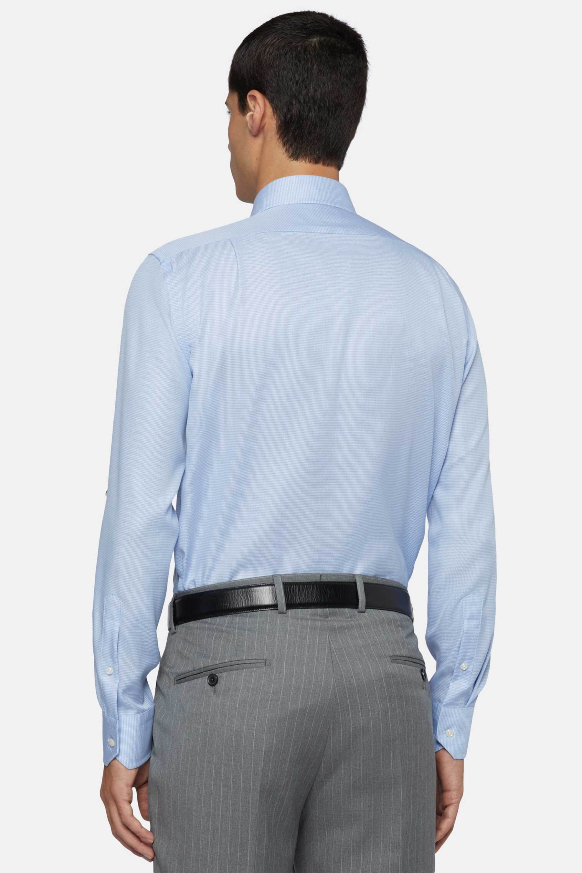 Boggi Milano Ανδρικό Πουκάμισο με Pied De Poule Pattern Regular Fit - Bo24P022101 Σιελ