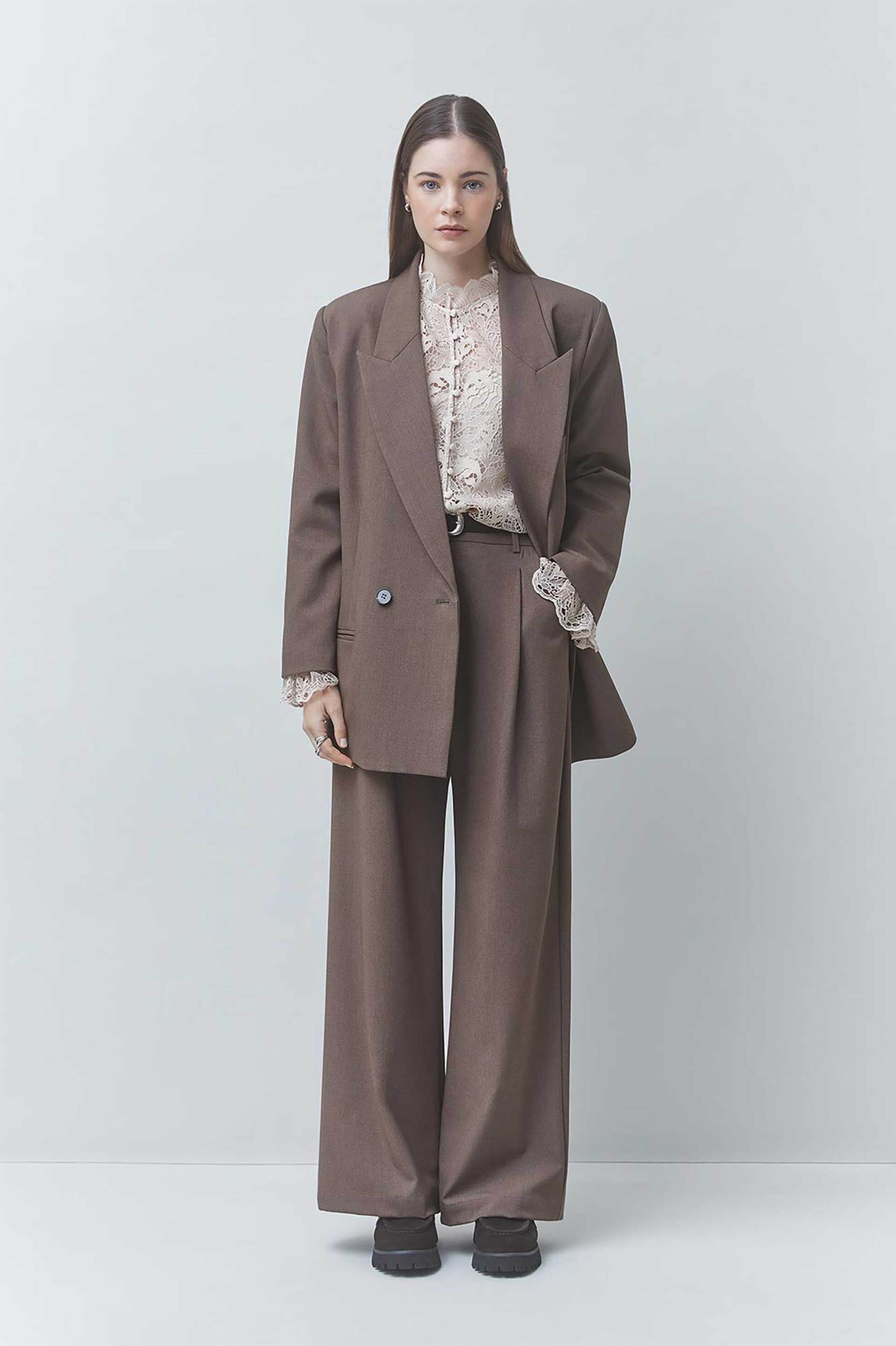 SUNCOO PARIS Suncoo Paris γυναικείο παντελόνι μονόχρωμο Wide Leg"Jonas" - C04371H26 Καφέ