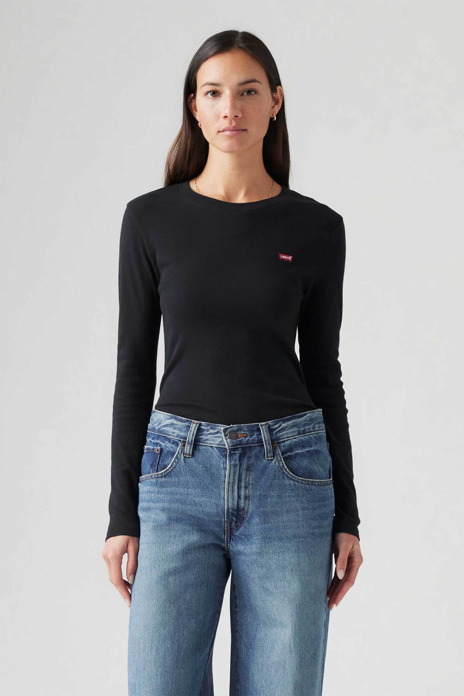 Levi's® γυναικεία μακρυμάνικη μπλούζα με λογότυπο Slim Fit "Essential Housemark" - 000KL0001 Μαύρο