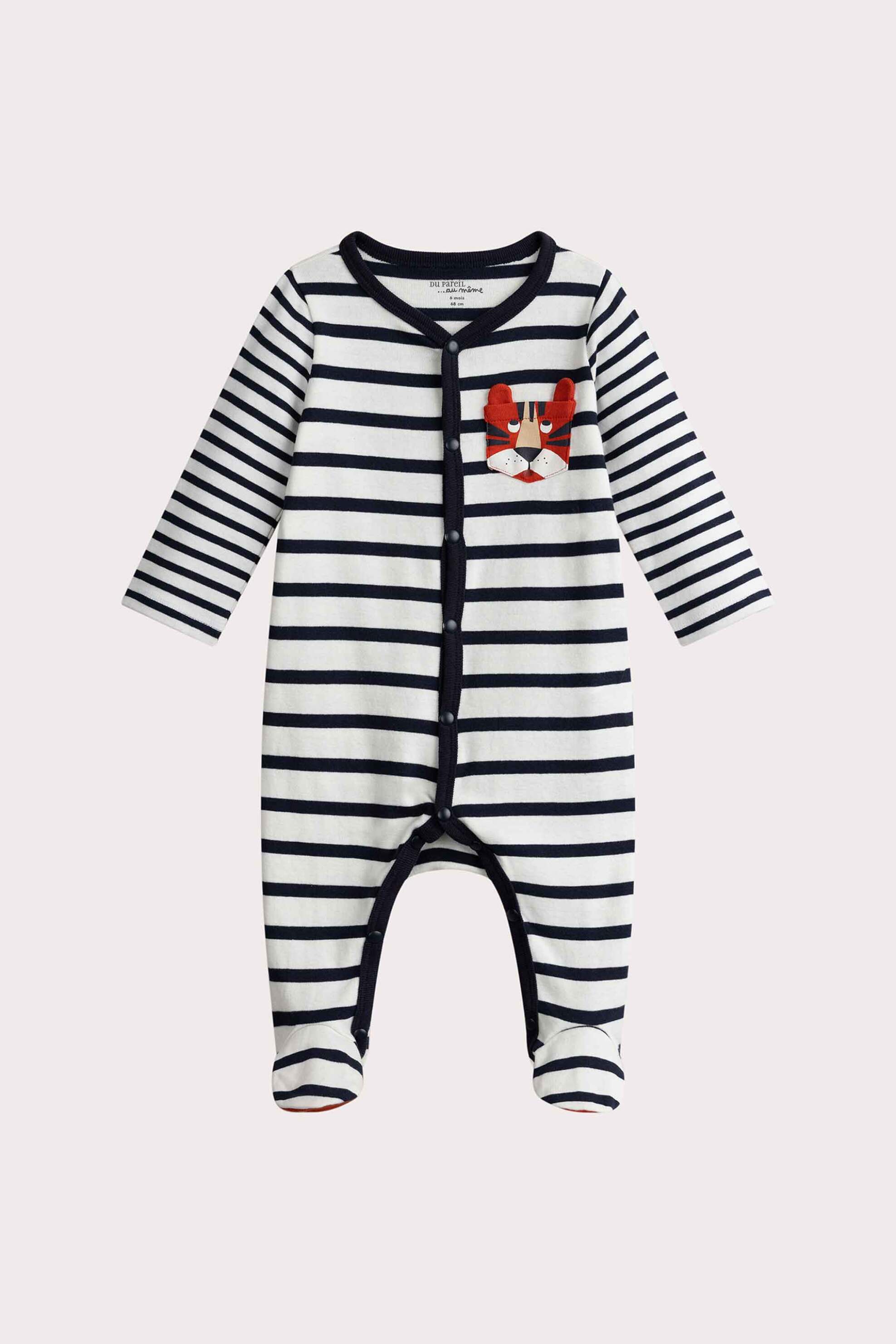DPAM DPAM βρεφική πιτζάμα με all-over ριγέ print "Stripped Tiger" - 352994 Λευκό