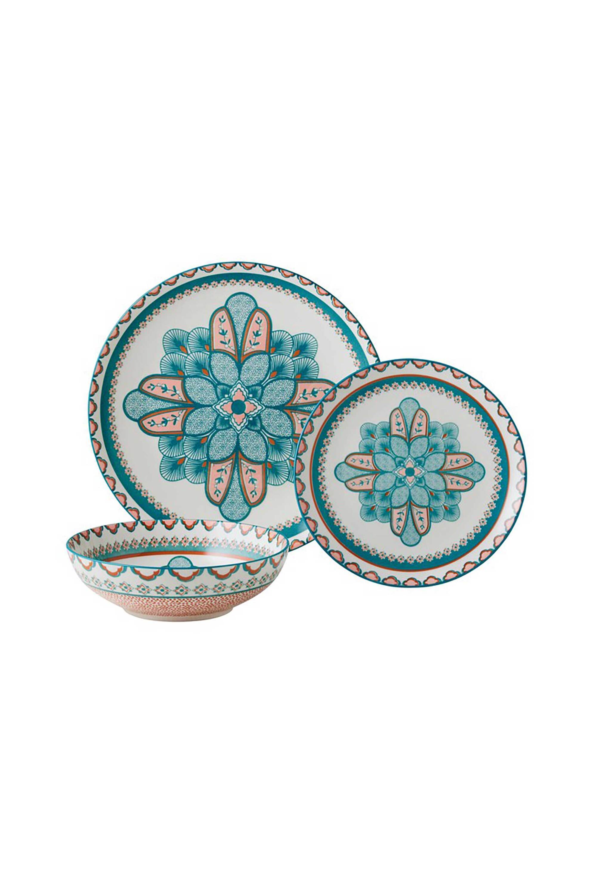 Casa Domani σετ πορσελάνινα πιάτα και μπολ σερβιρίσματος με ethnic motif "Pelagie" (12 τεμάχια) - BI0688