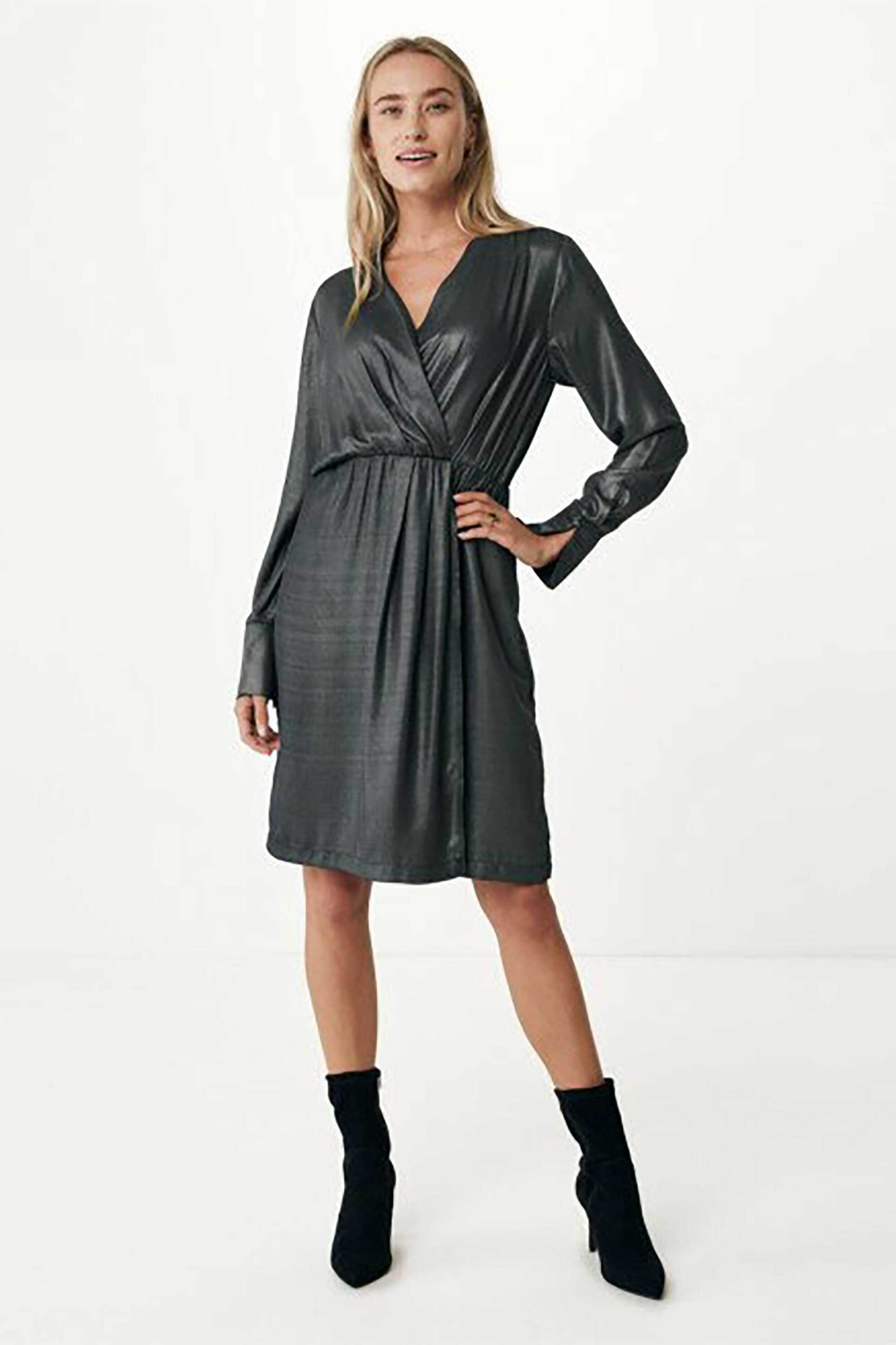 Mexx γυναικείο midi φόρεμα wrap - XC0631036W Ασημί