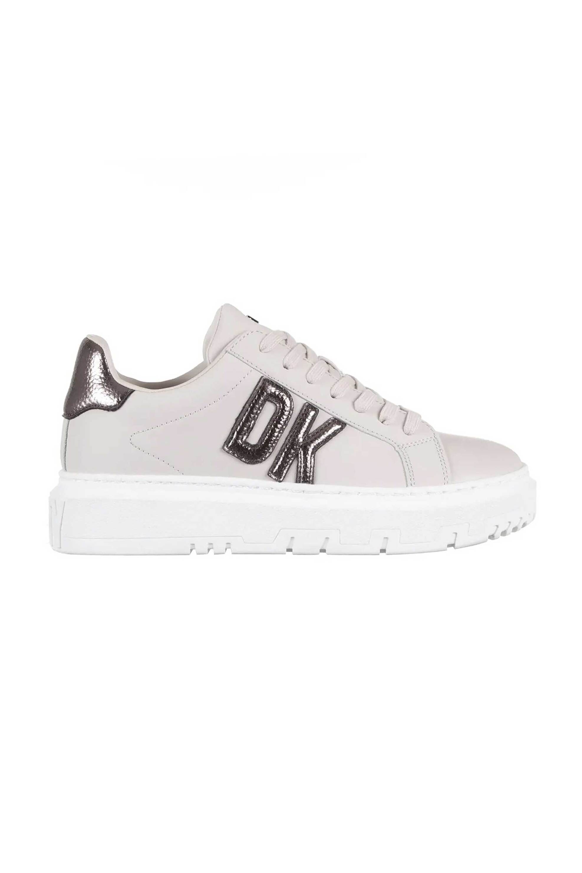 DKNY γυναικεία δερμάτινα sneakers μονόχρωμα με κεντημένο λογότυπο "Marian" - K2305134 Εκρού