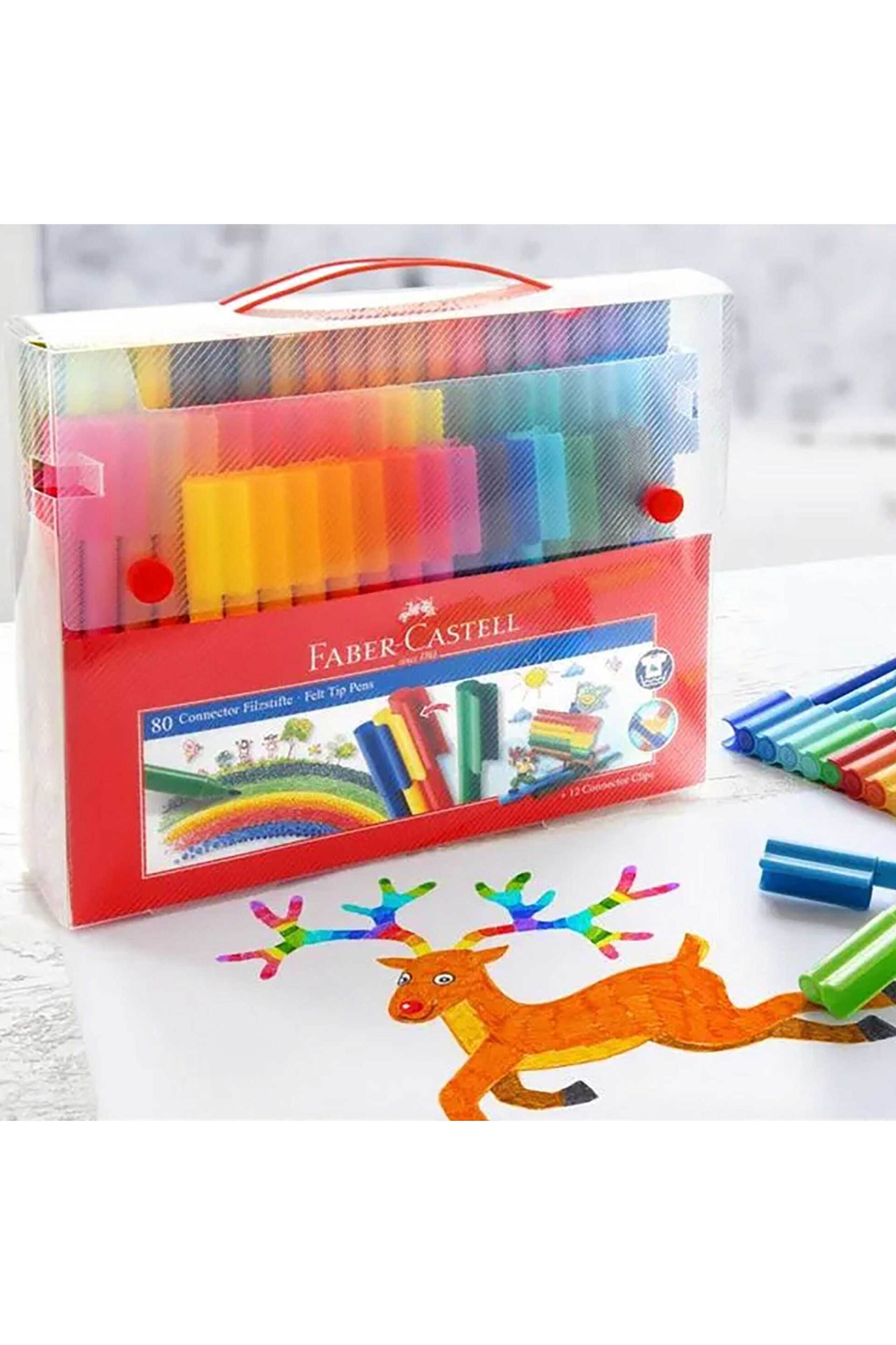 Faber-Castell Μαρκαδόροι Ζωγραφικής Connector Σετ 80 Χρώματα – Σχέδιο Βαλιτσάκι - 077155579