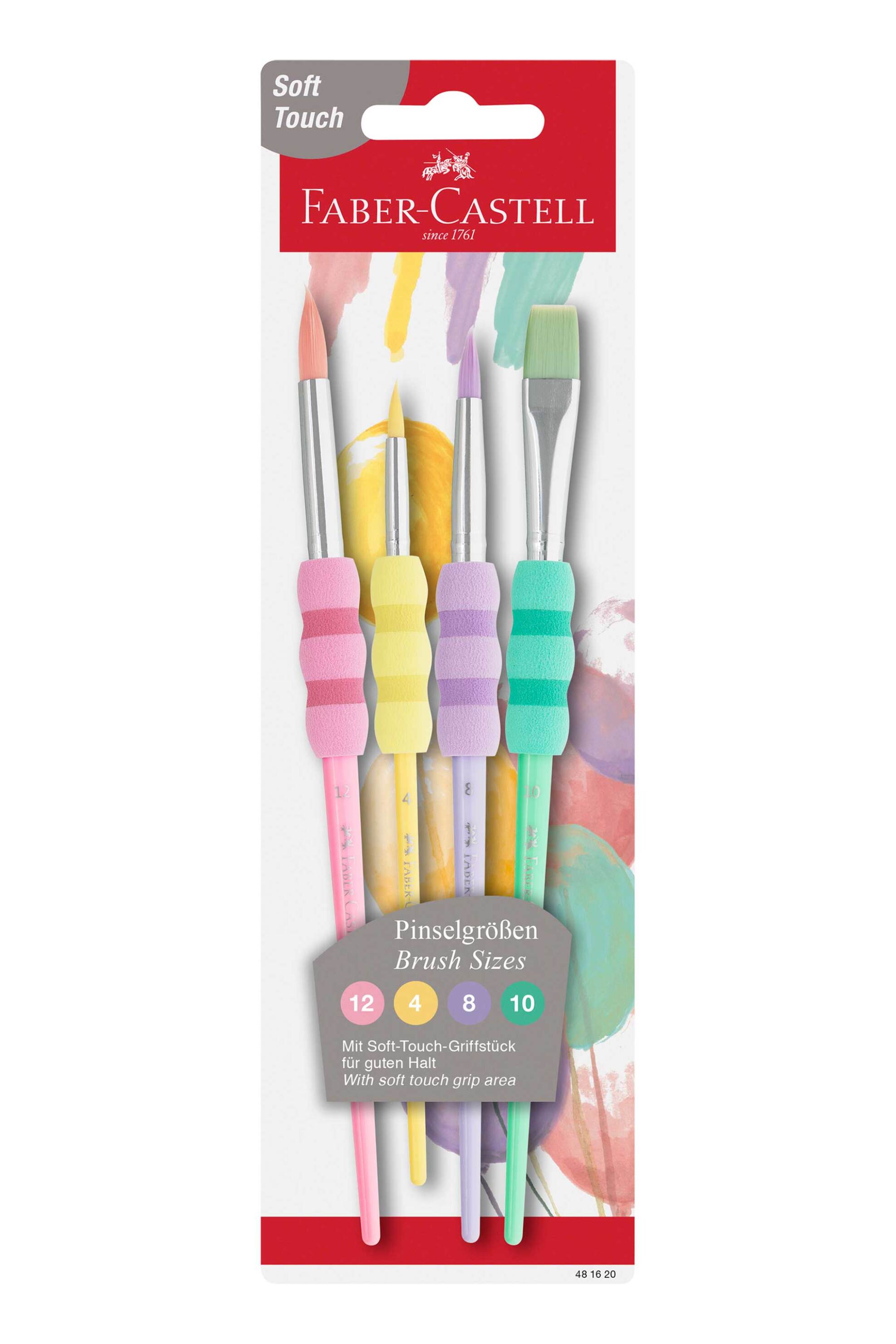 Faber-Castell Blister 4 πινέλα Νο 4, 8, 10 & 12 σε pastel αποχρώσεις - 077481620