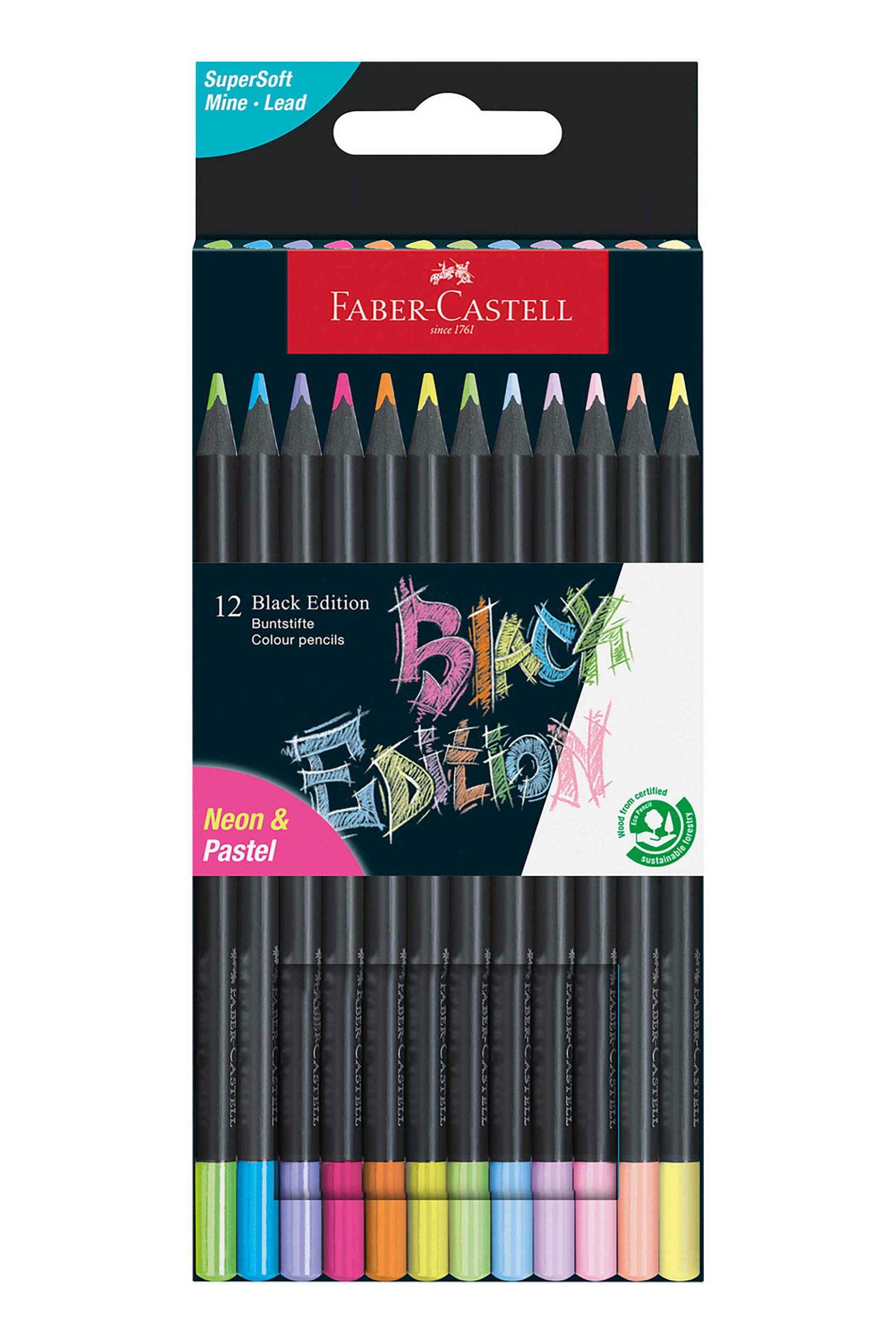 Faber-Castell ξυλομπογιές Black Edition Νέον + Παστέλ σετ 12 χρώματα - 077116410