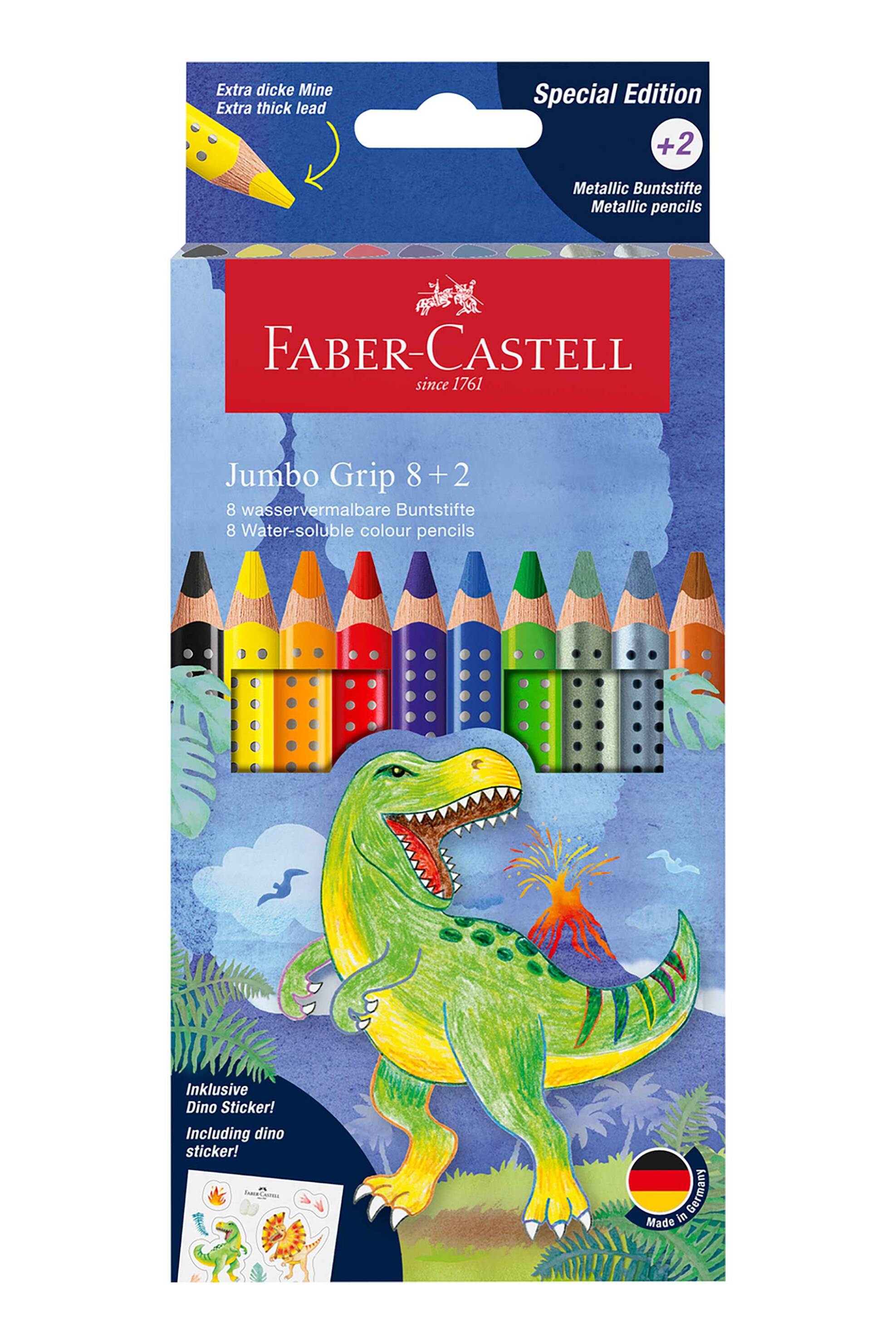 FABER-CASTELL Faber-Castell ξυλομπογιές "Dinosaur Colour Jumbo Grip" 8+2 χρωμάτων - 077110922