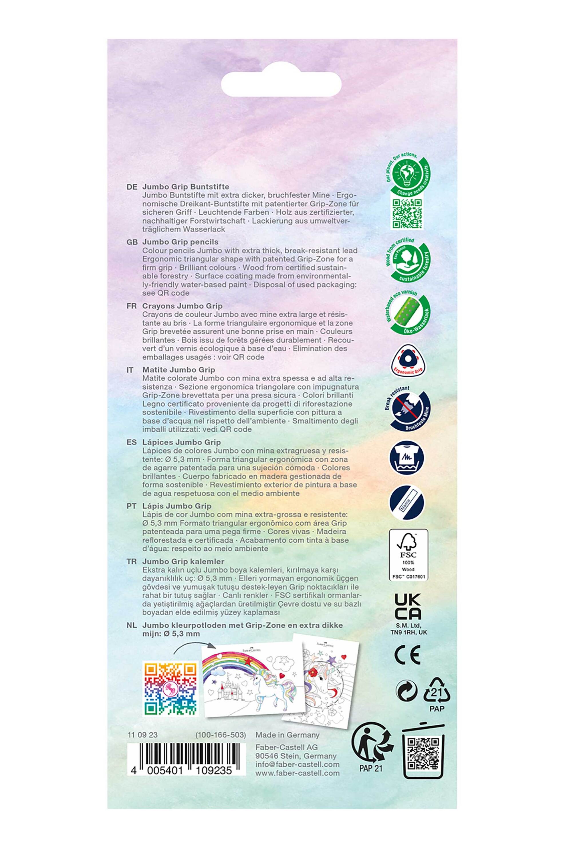 Faber-Castell ξυλομπογιές "Unicorn Colour Jumbo Grip" 8+2 χρωμάτων - 077110923 φωτογραφία