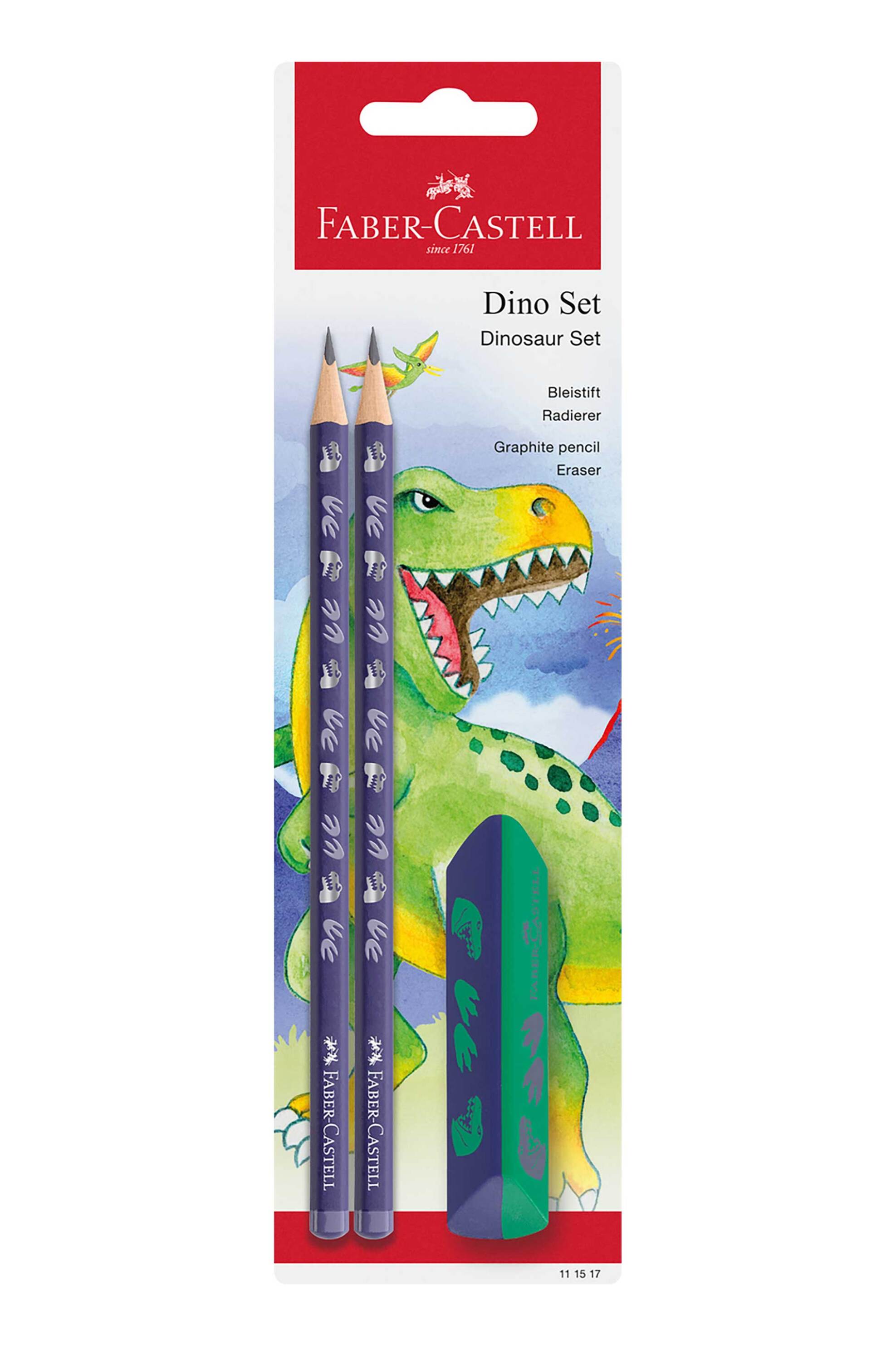 FABER-CASTELL Faber-Castell Blister σετ "Dinosaur" 3 τεμάχια - 2 μολύβια και 1 γόμα Dust-Free - 077111517