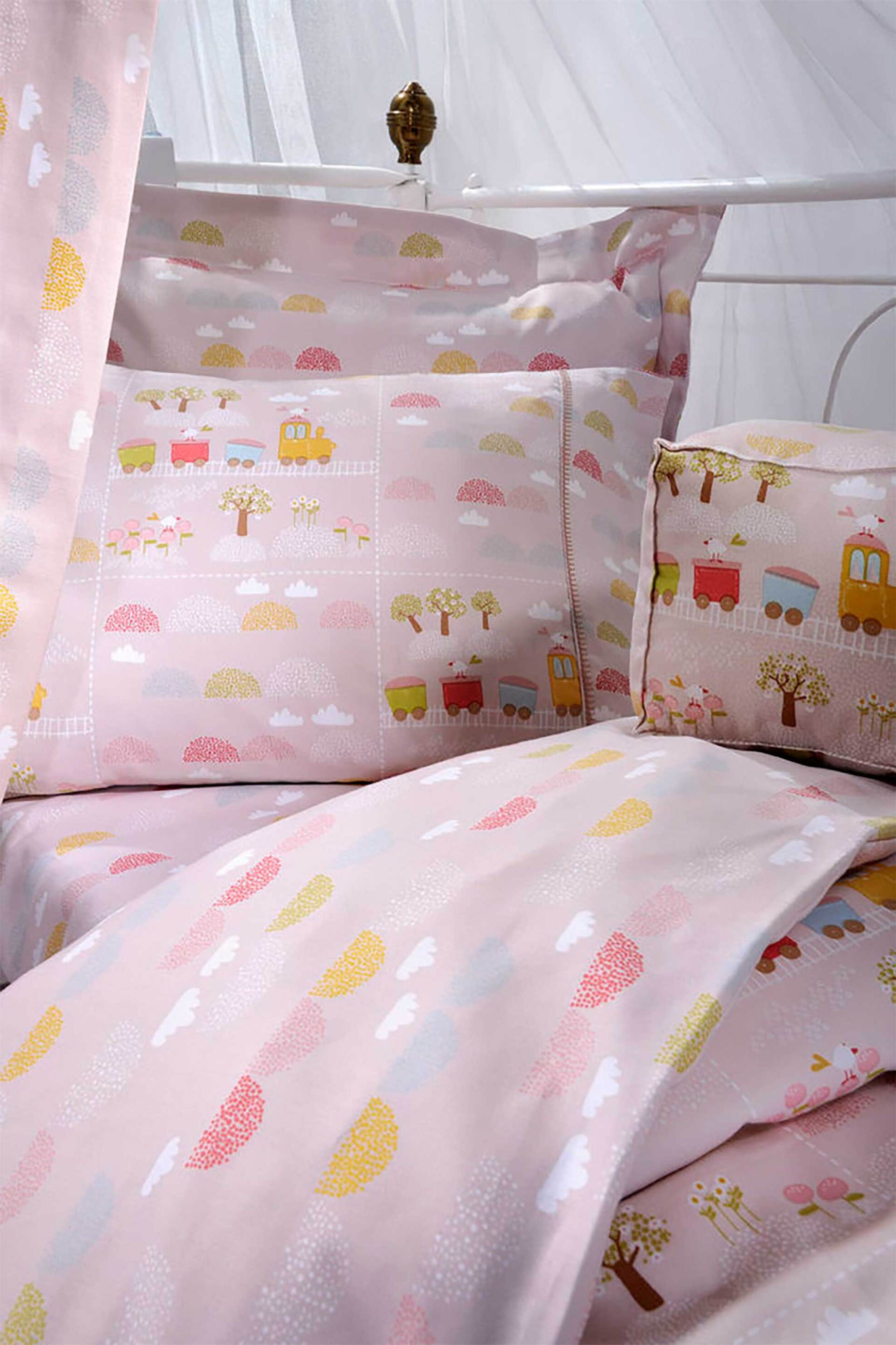 DOWN TOWN Home σετ σεντόνια μονά και μαξιλαροθήκη "123 Patch Train" (3 τεμάχια) - 11-0397