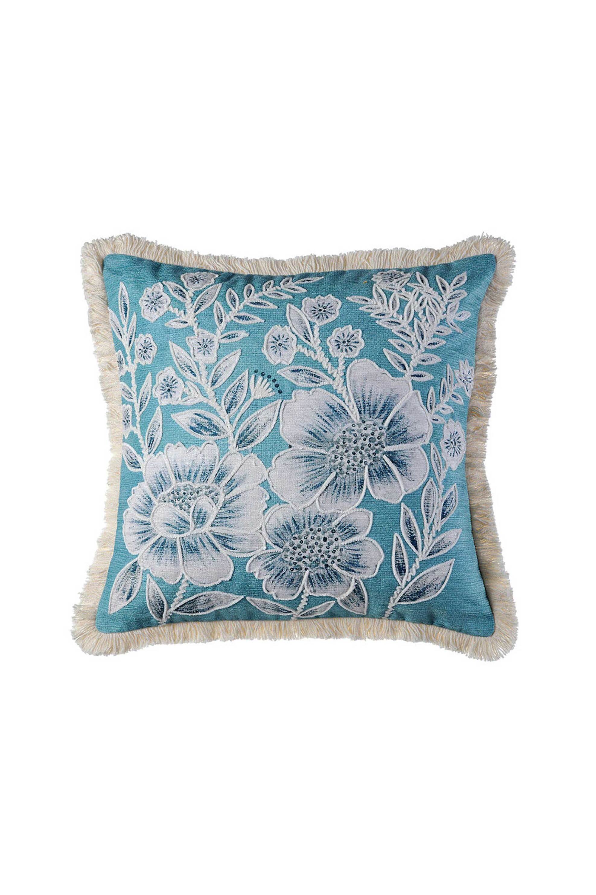 DOWN TOWN HOME DOWN TOWN Home διακοσμητική μαξιλαροθήκη "Flowers Aqua" 45 x 45 cm - 71-0596