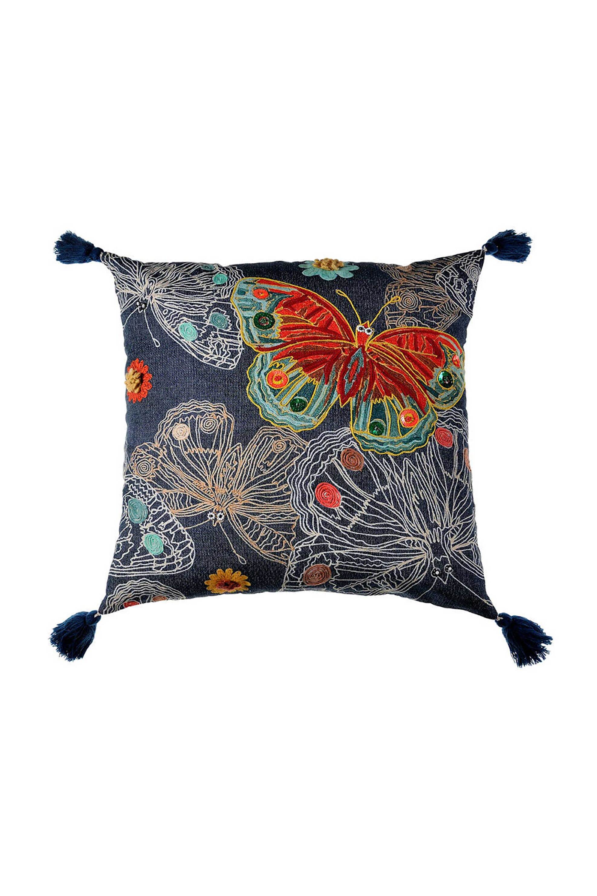 DOWN TOWN HOME DOWN TOWN Home διακοσμητική μαξιλαροθήκη "Buterflies Blue Jean" 45 x 45 cm - 71-0601