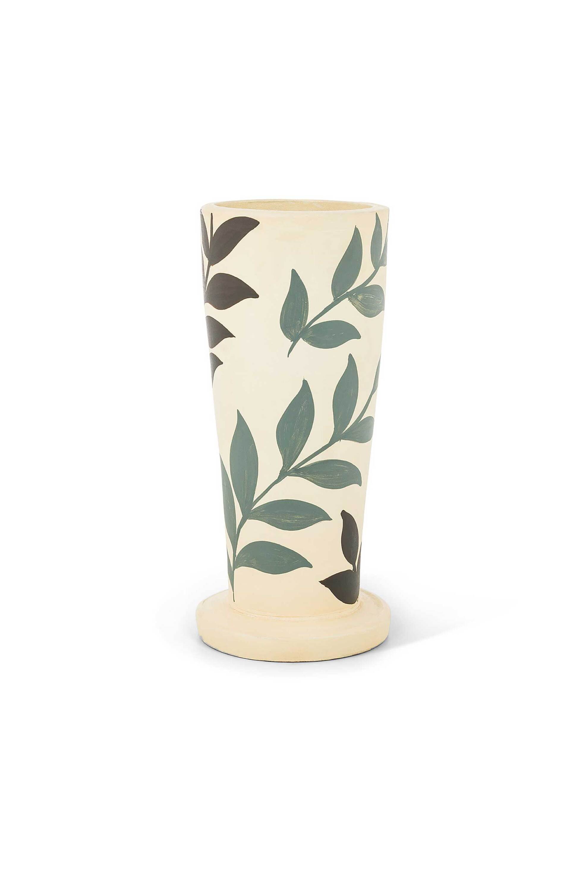 Coincasa κεραμικό βάζο με σχεδιο με φύλλα - 007448959 Εκρού