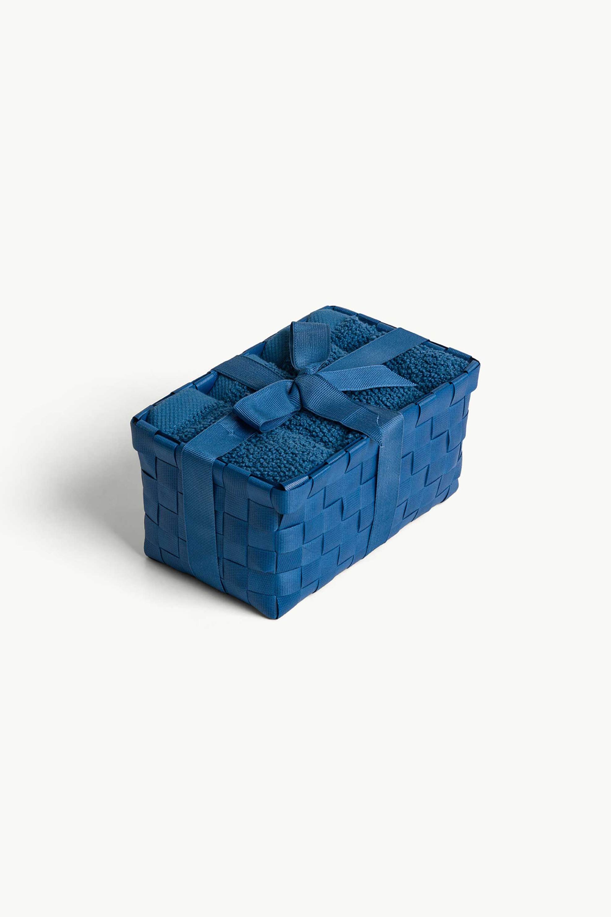 Coincasa σετ βαμβακερές πετσέτες μονόχρωμες με καλάθι αποθήκευσης 30 x 30 cm (4 τεμάχια) - 007479115 Μπλε φωτογραφία