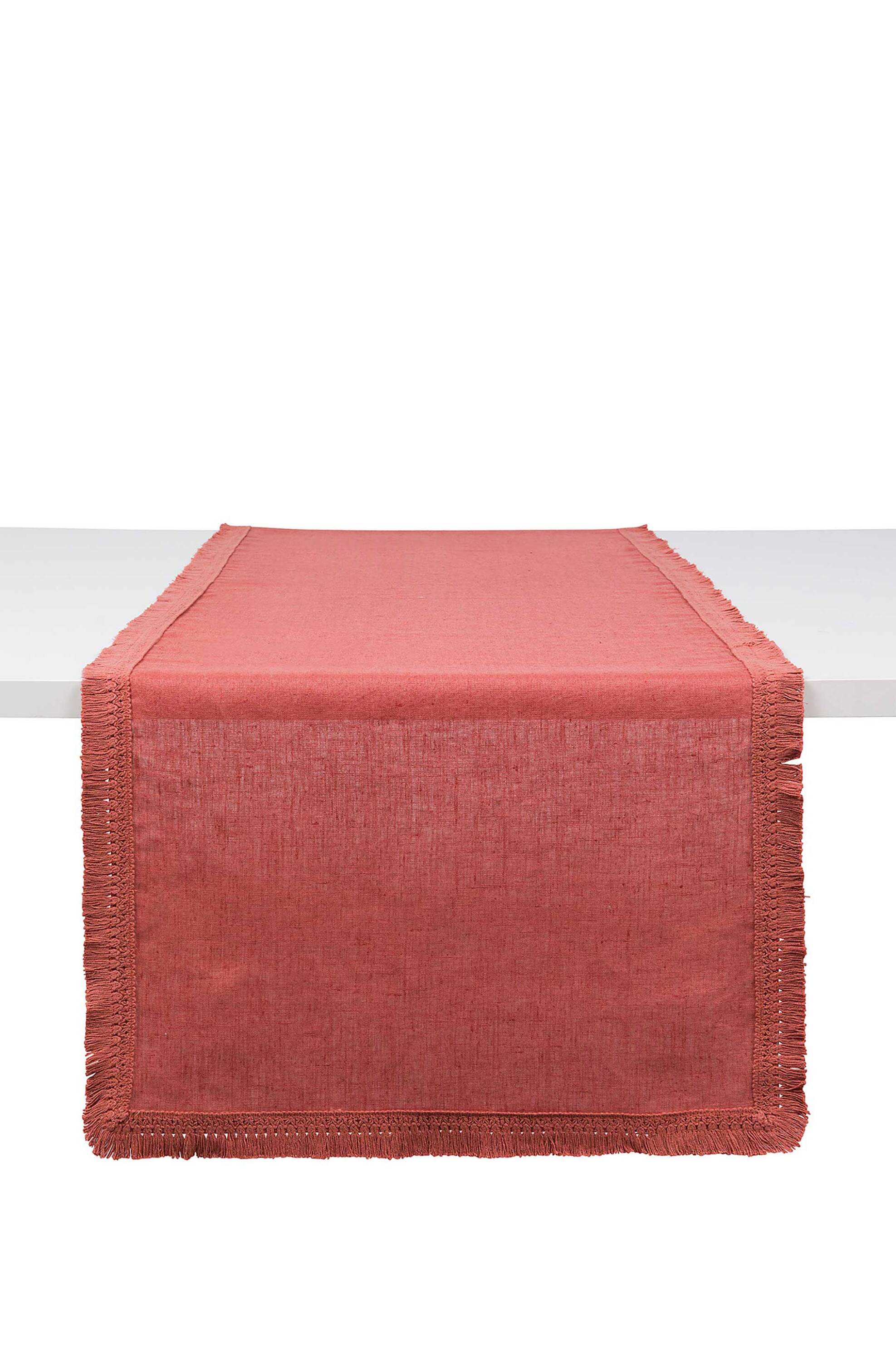 COINCASA Coincasa λινό ράνερ μονόχρωμο με κρόσσια 140 x 40 cm - 007357888 Κοραλί